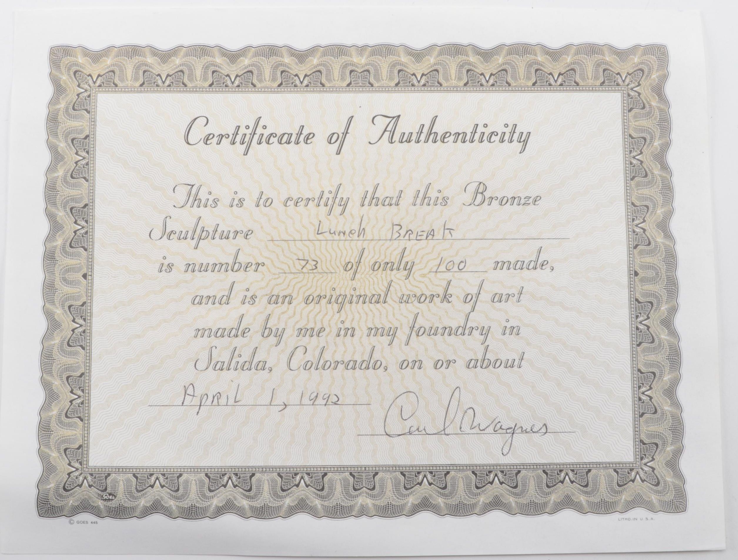 Carl Wagner Bronze Sculpture "Lunch Break"