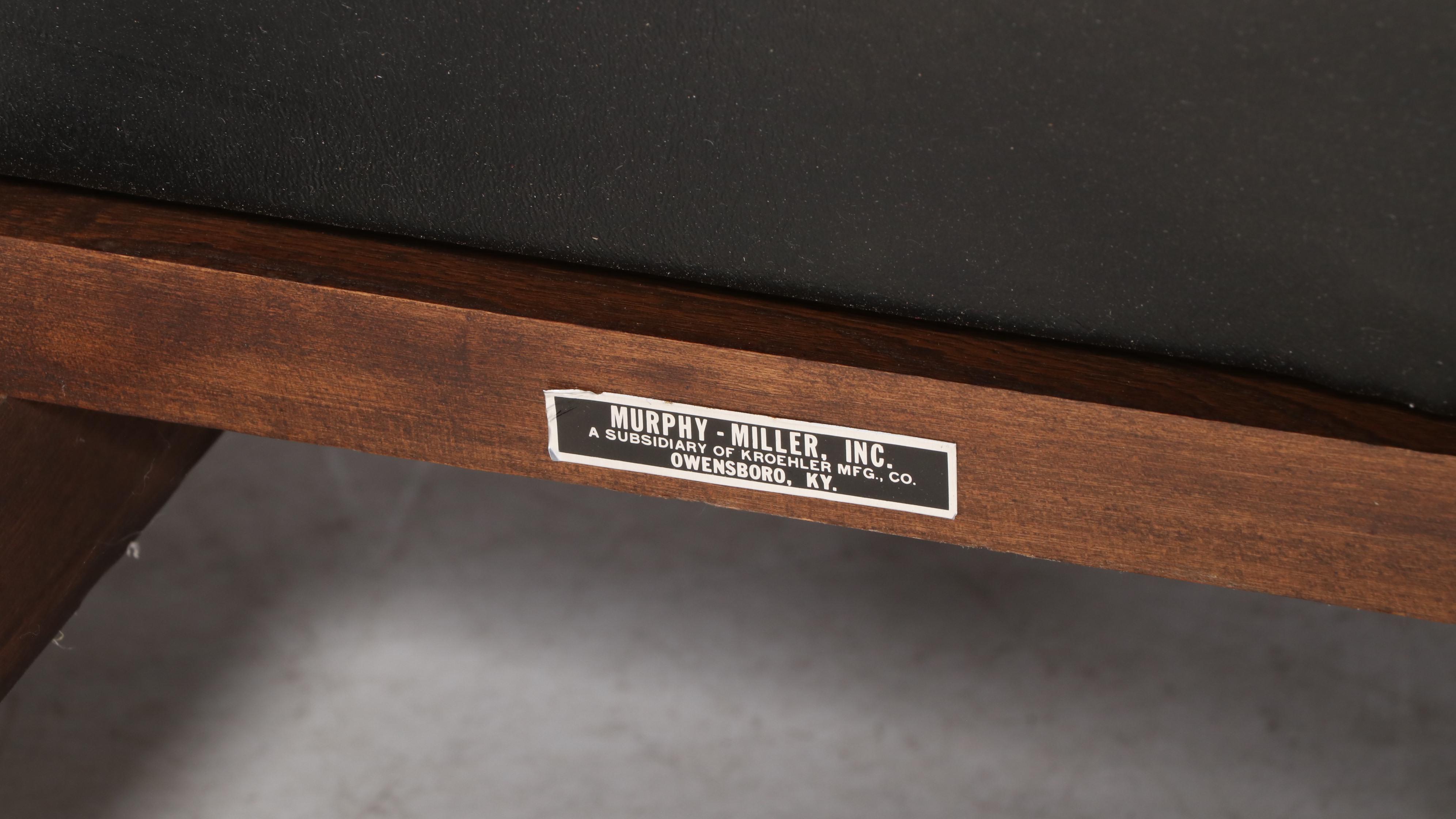 Murphy-Miller Inc. Mid Century Modern Walnut-Stained and Black Vinyl Sofa
