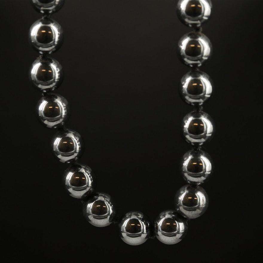 Single Strand Beaded Hematite Necklace