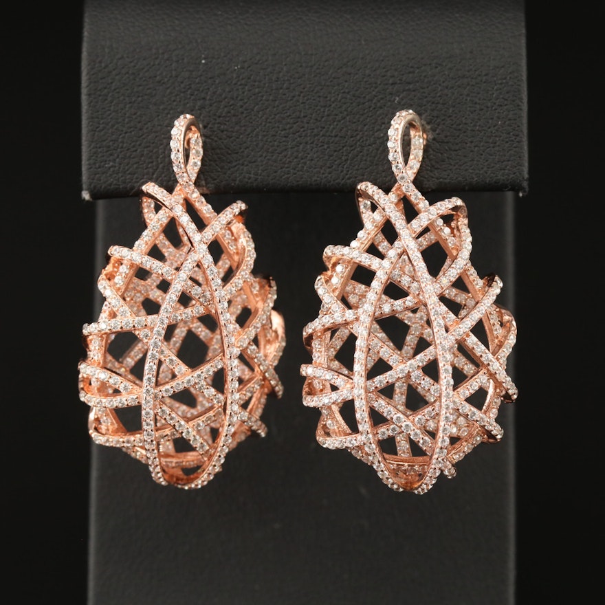 Sterling Cubic Zirconia Wirework Drop Earrings