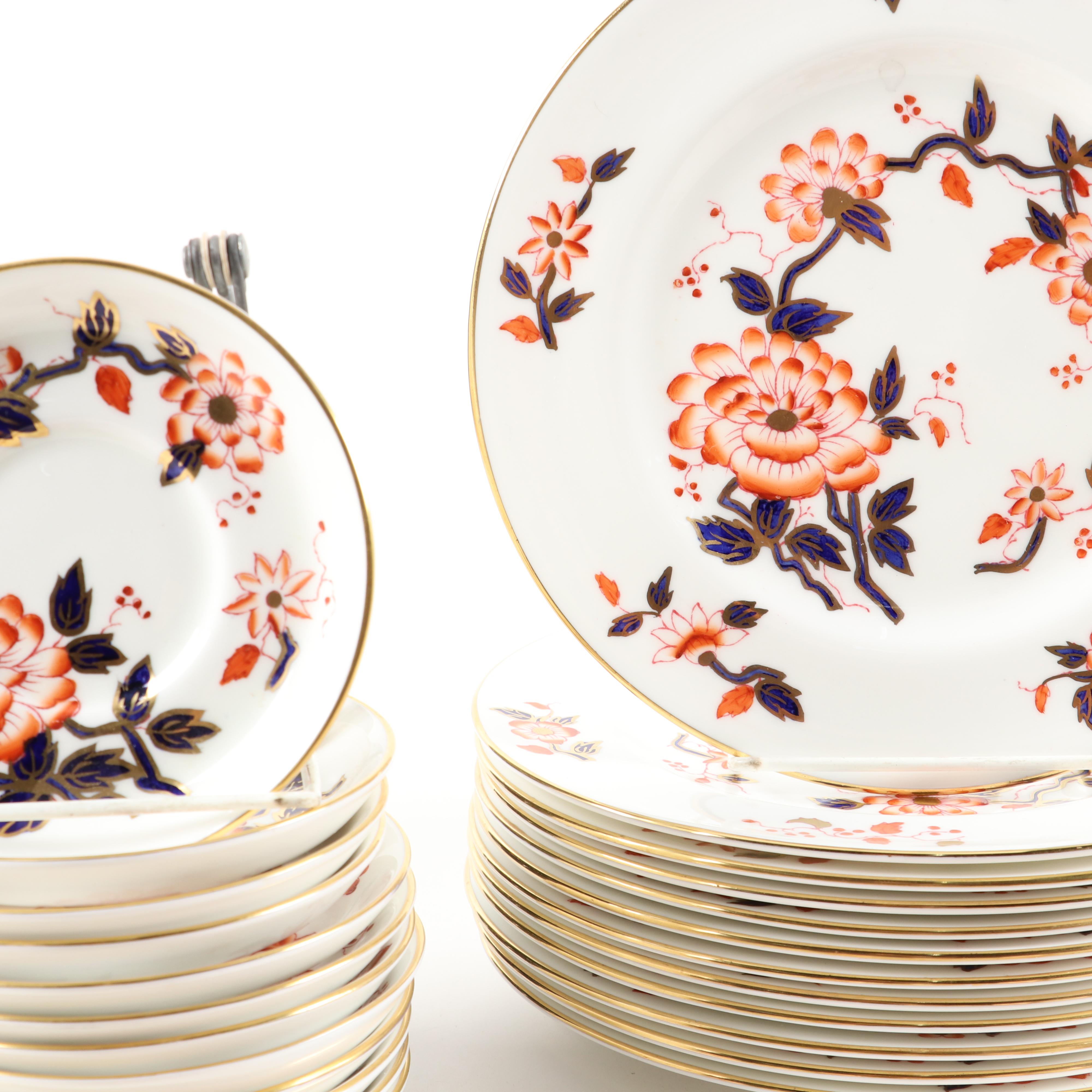 Crown Staffordshire "Imari Coral" Bone China Dinnerware, Mid-20th Century
