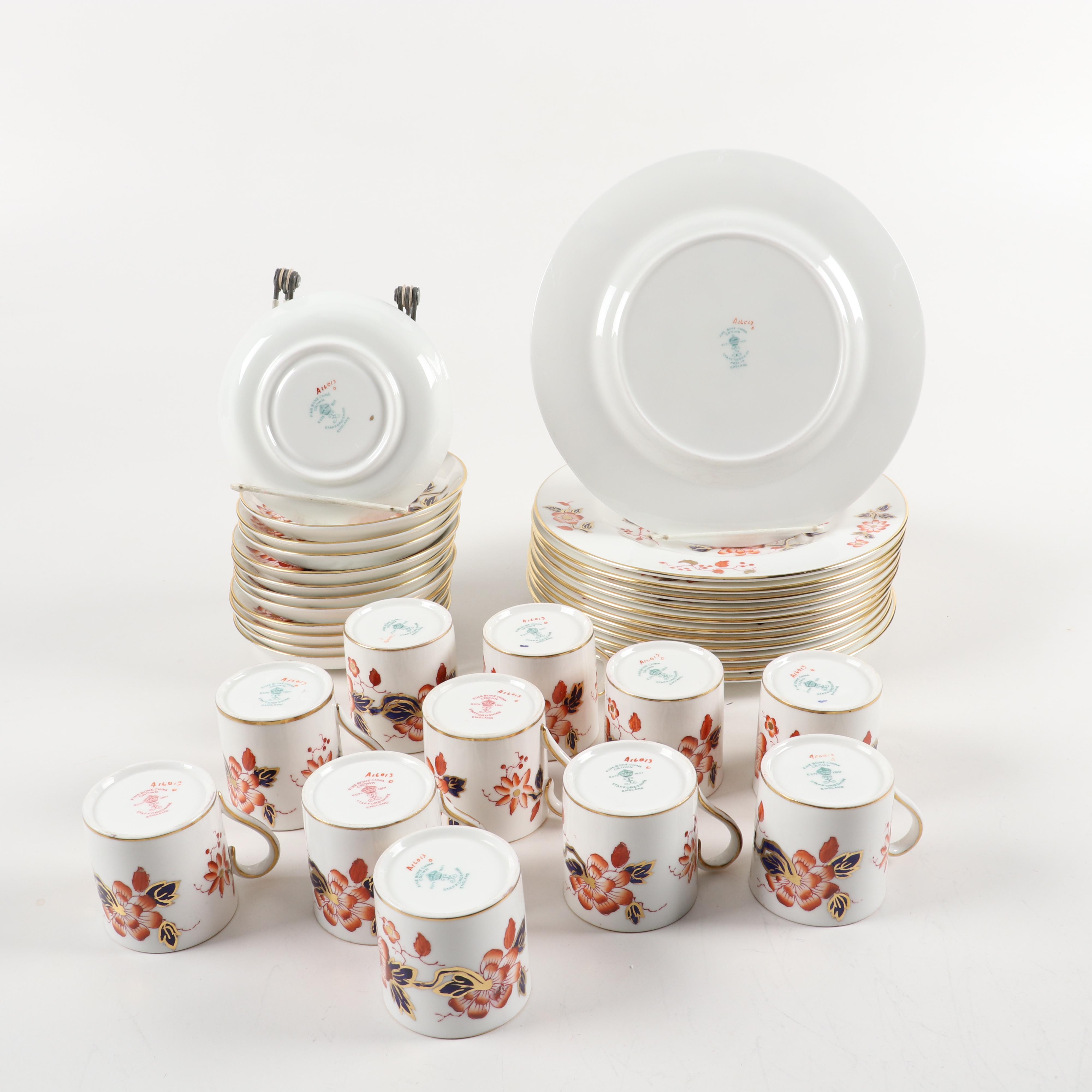 Crown Staffordshire "Imari Coral" Bone China Dinnerware, Mid-20th Century