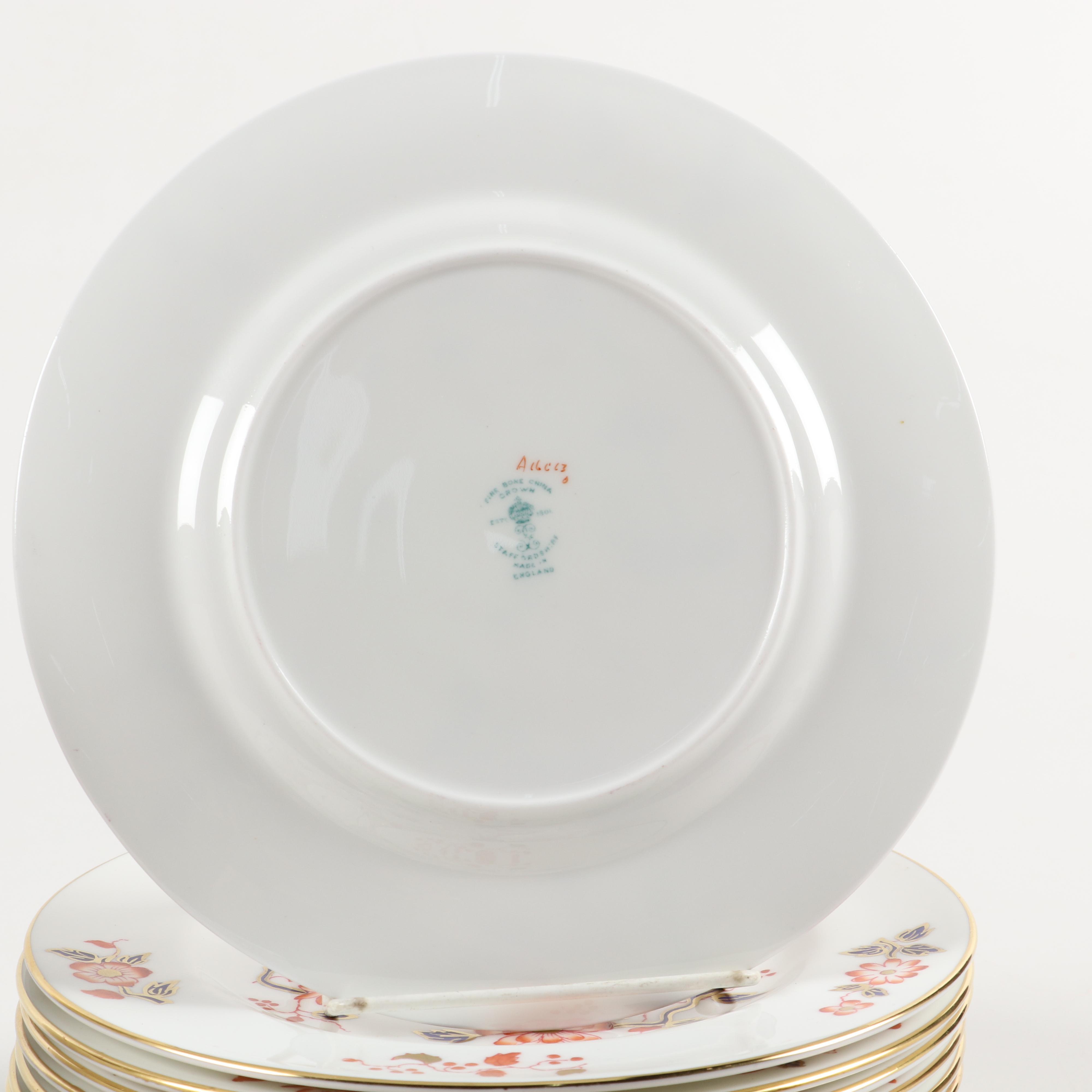 Crown Staffordshire "Imari Coral" Bone China Dinnerware, Mid-20th Century