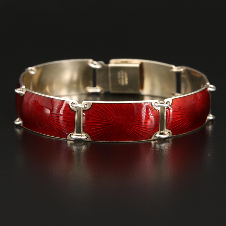 Norwegian Finn Jensen Guilloché Enamel Panel Bracelet