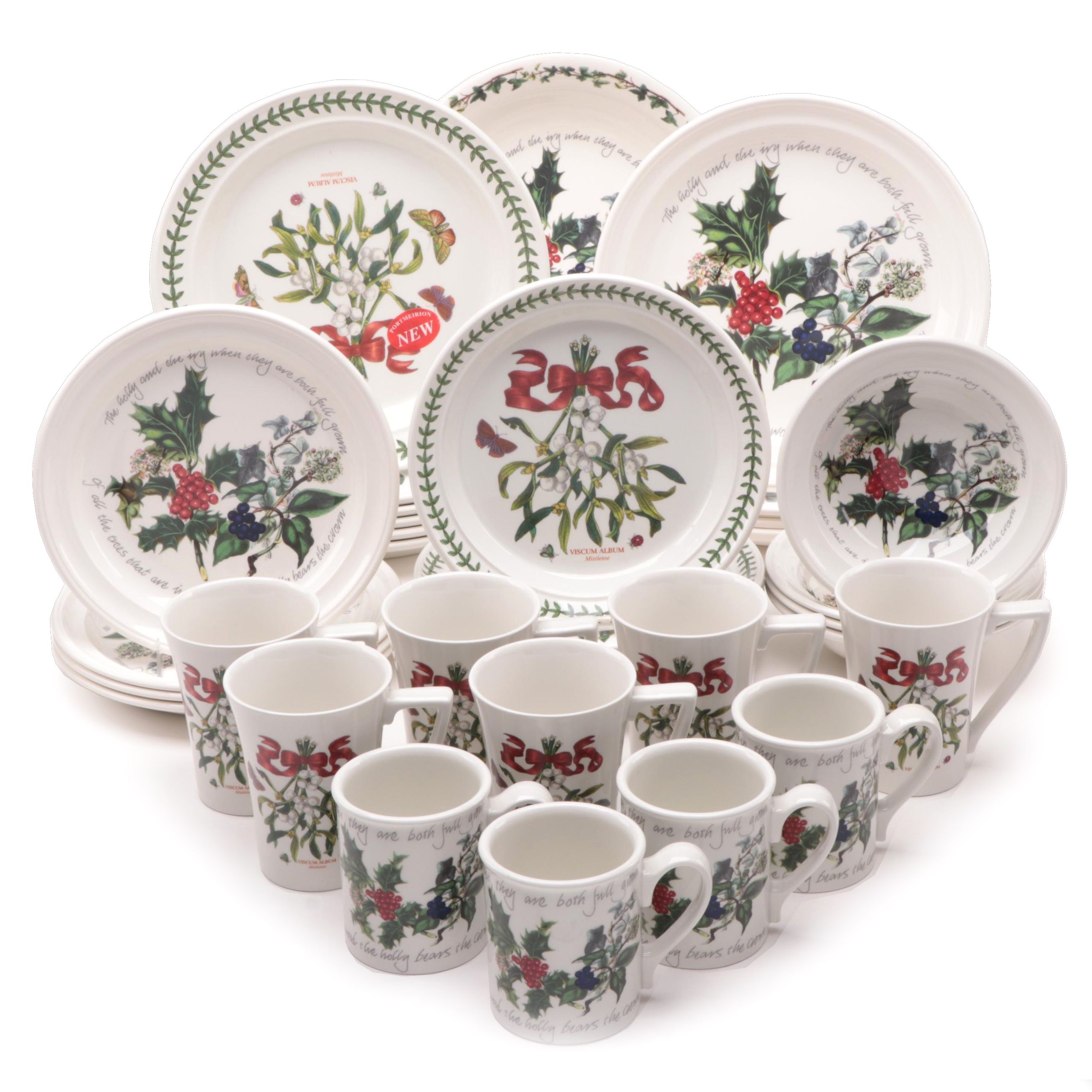 Portmeirion Holiday Motif Ceramic Dinnerware Including "The Holly and The Ivy"