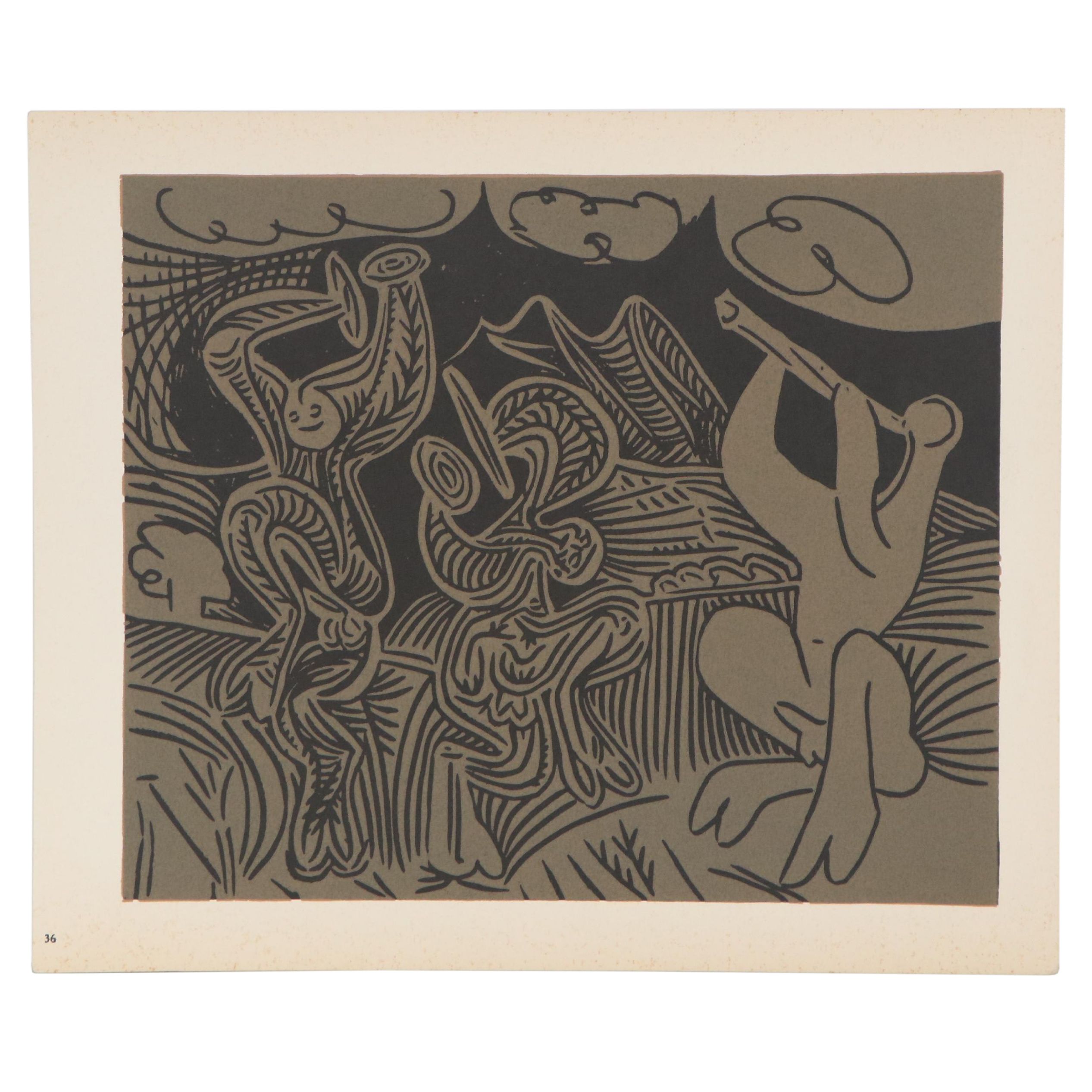 Pablo Picasso Linoleum Cut "Dancers and Musician," 1962