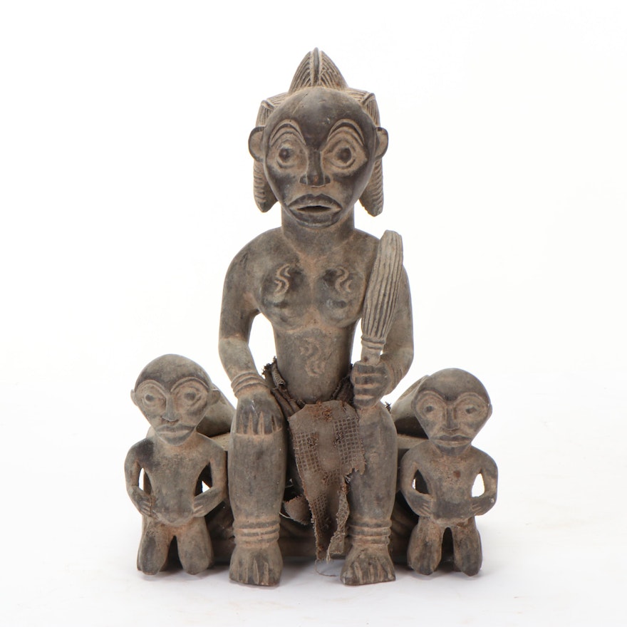 Bamun Style Carved Wood Maternity Figure, Cameroon