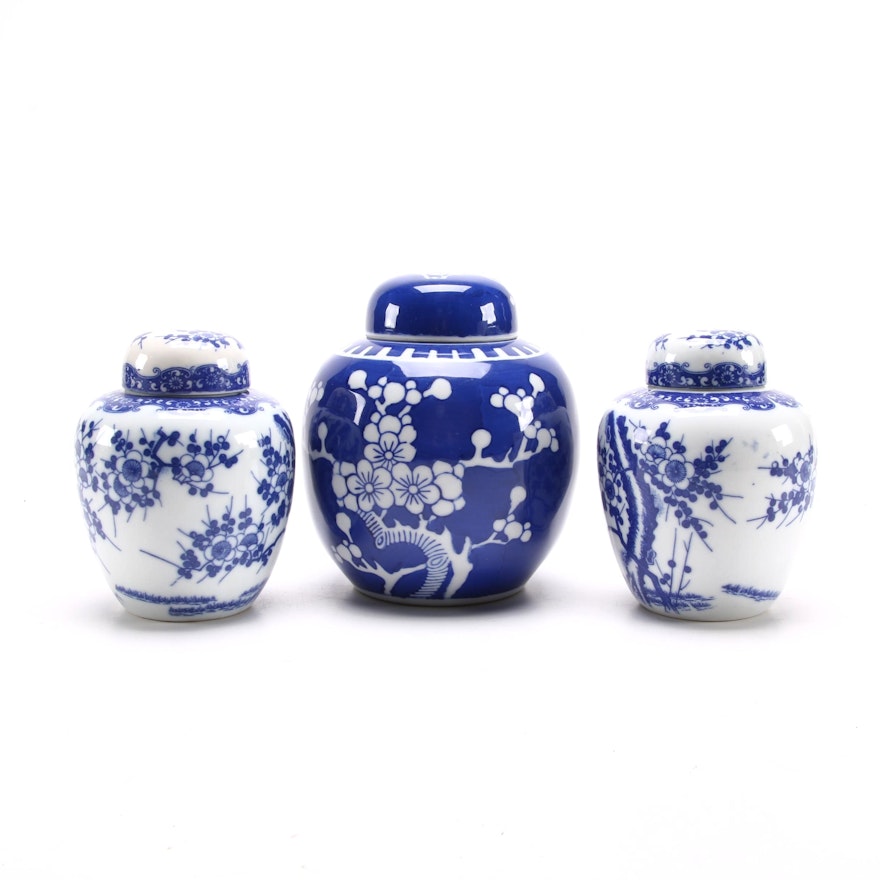 Petite Japanese Blue and White Porcelain Melon Jars