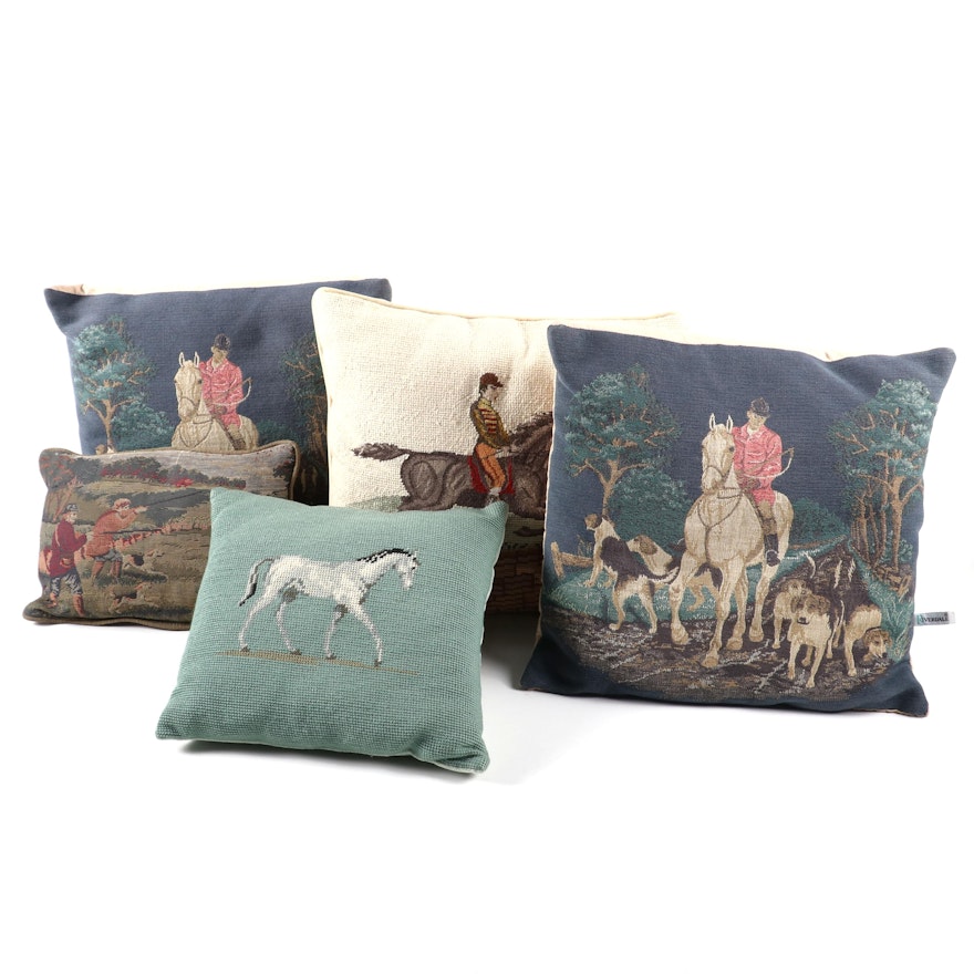 Equestrian Needlepoint, Petit Point and Tapestry Decorative Pillows