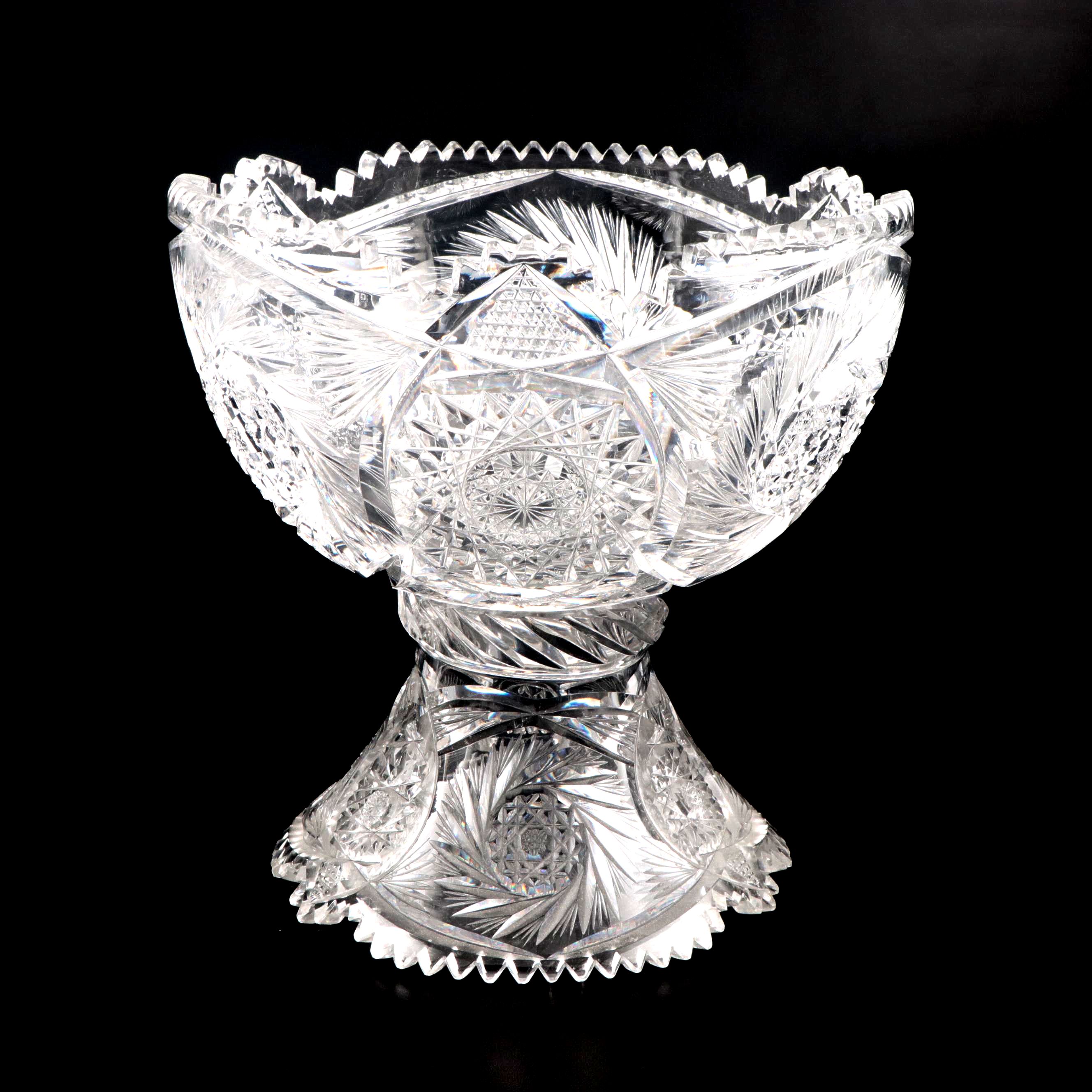 American Brilliant Cut Two-Piece Cut Glass Punch Bowl