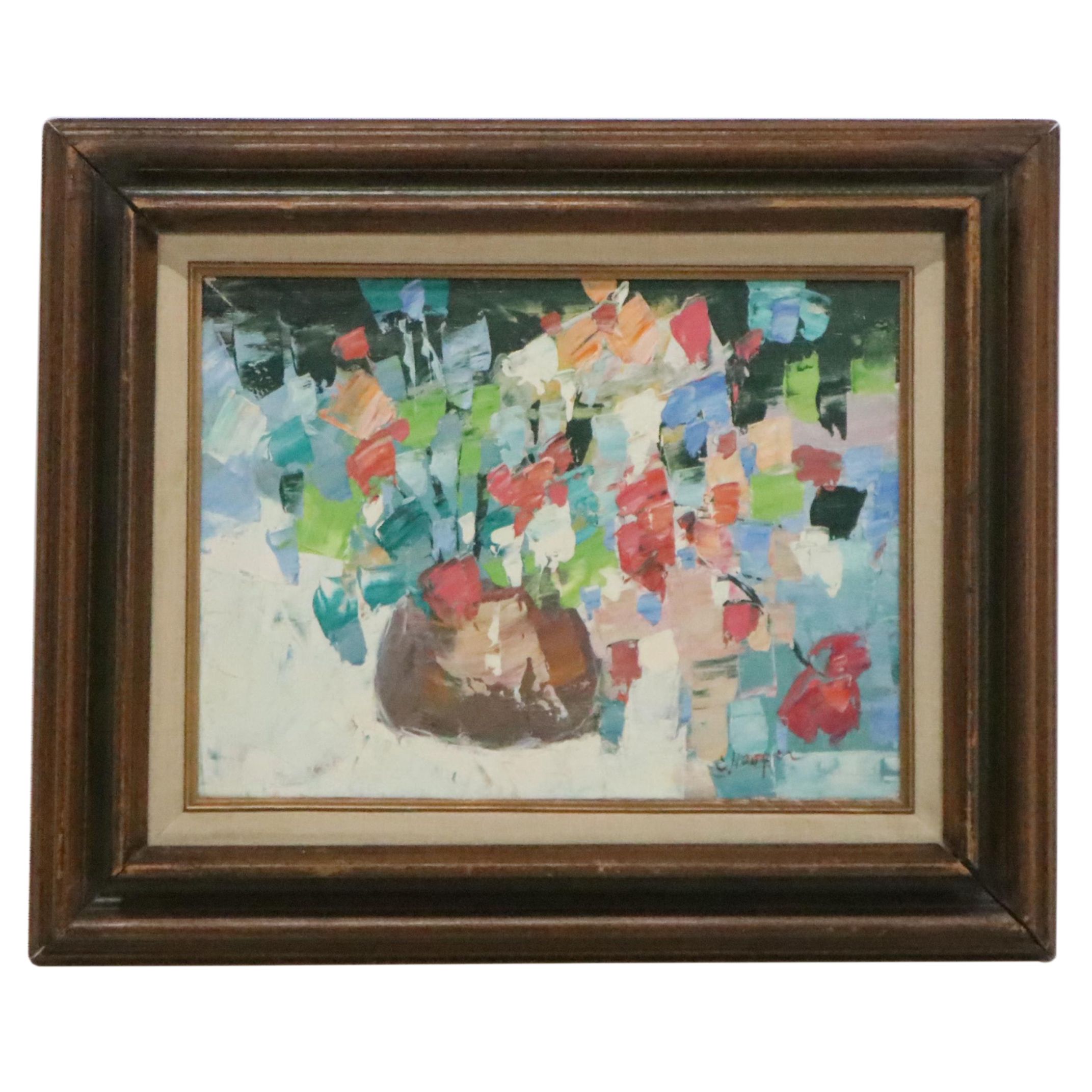 Expressionist Style Floral Still Life Oil Painting, Mid to Late 20th Century
