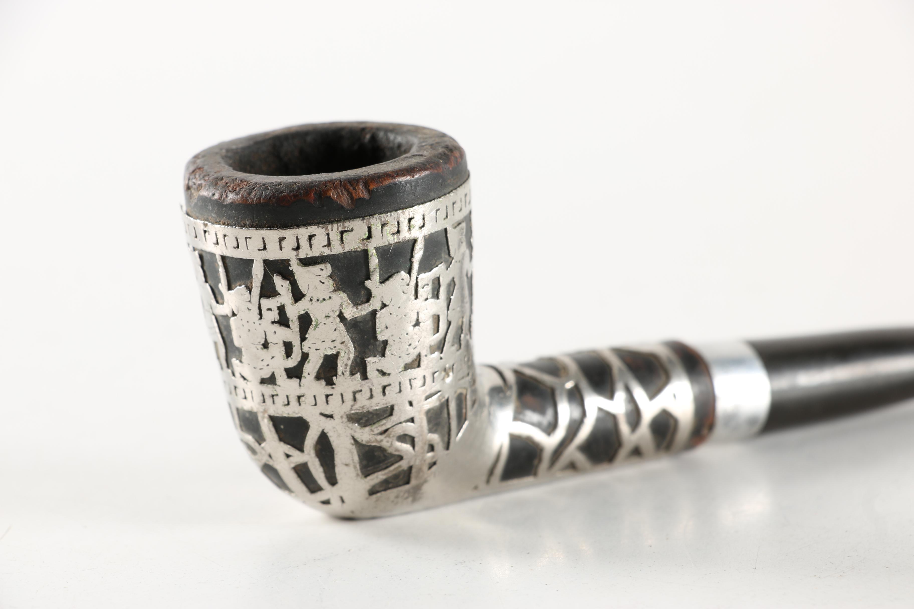 Medico "Aztec" Sterling Silver Overlay Briar Tobacco Pipe