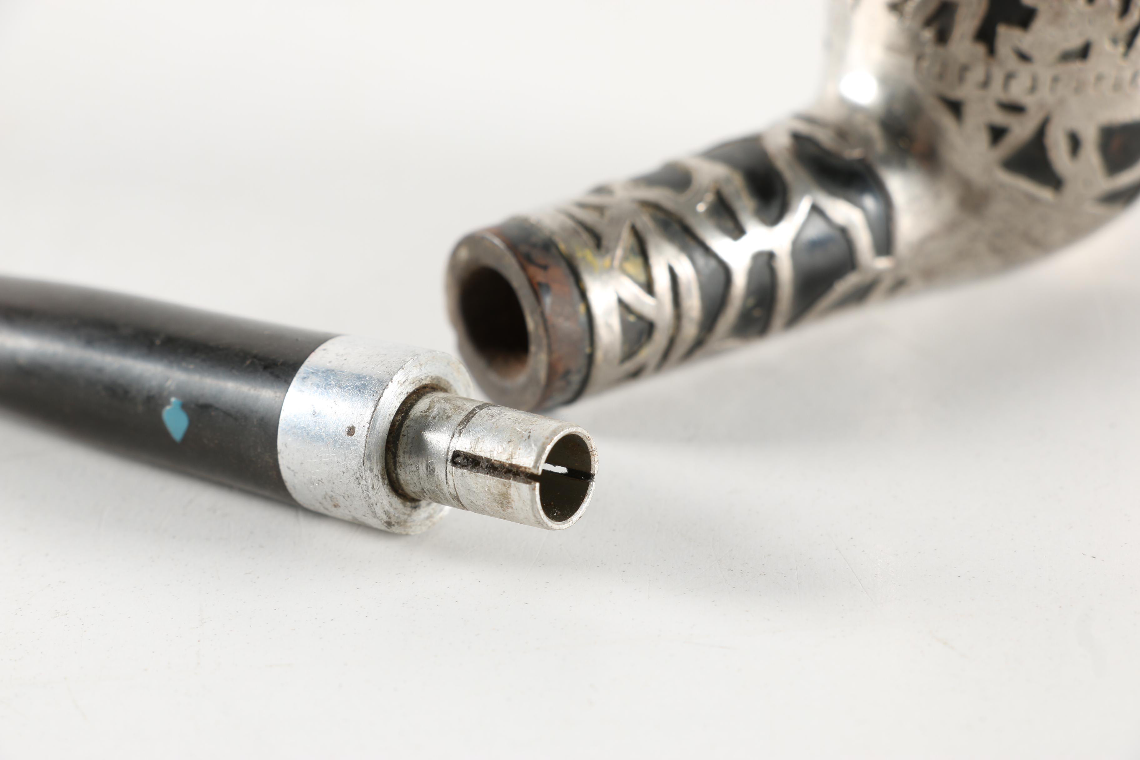 Medico "Aztec" Sterling Silver Overlay Briar Tobacco Pipe