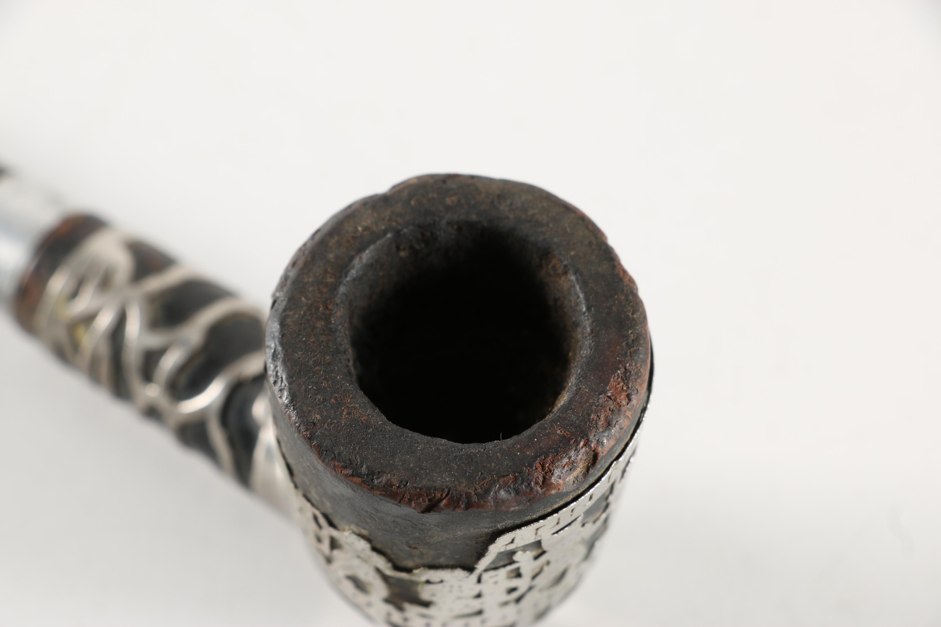 Medico "Aztec" Sterling Silver Overlay Briar Tobacco Pipe