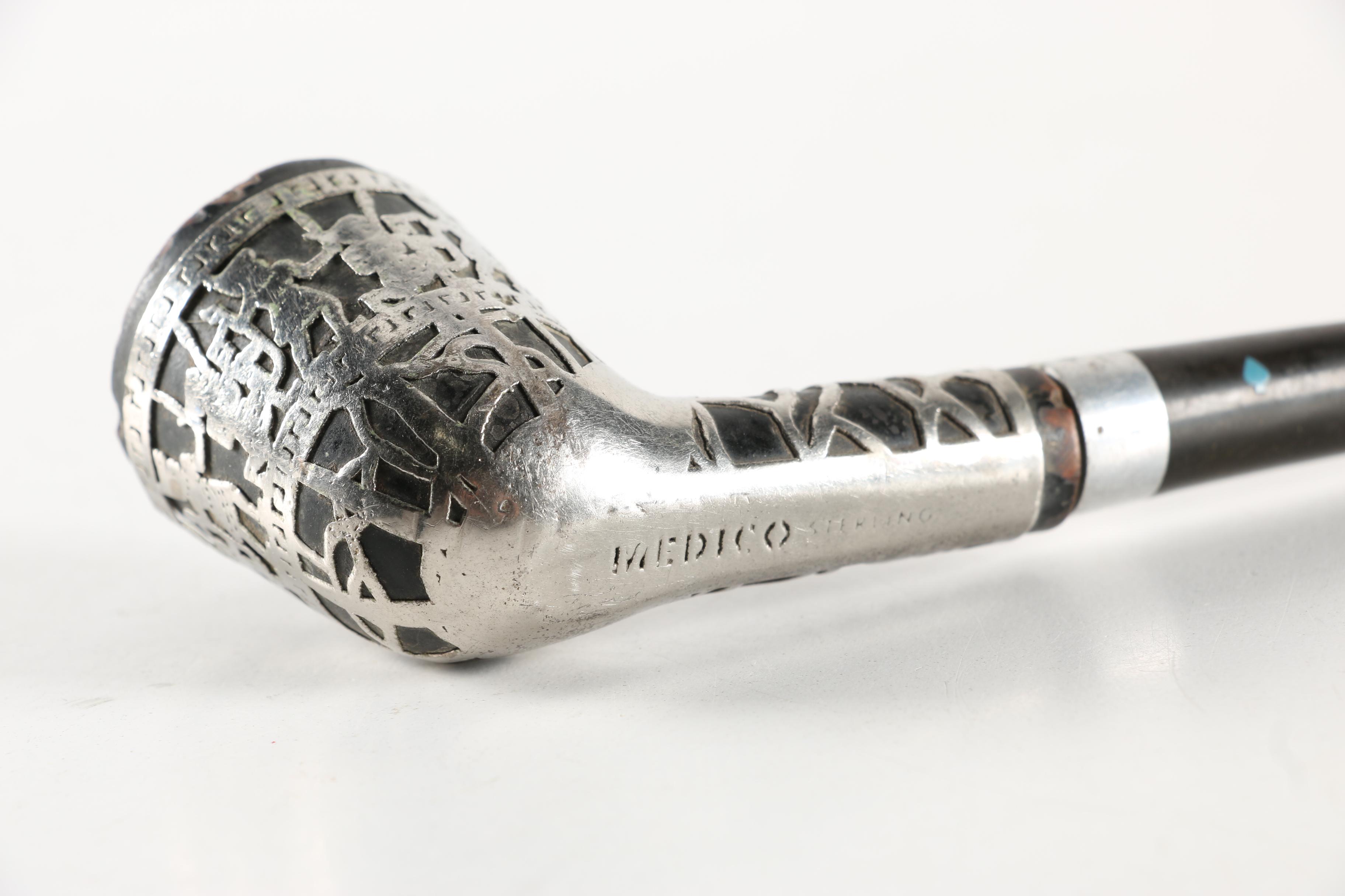 Medico "Aztec" Sterling Silver Overlay Briar Tobacco Pipe
