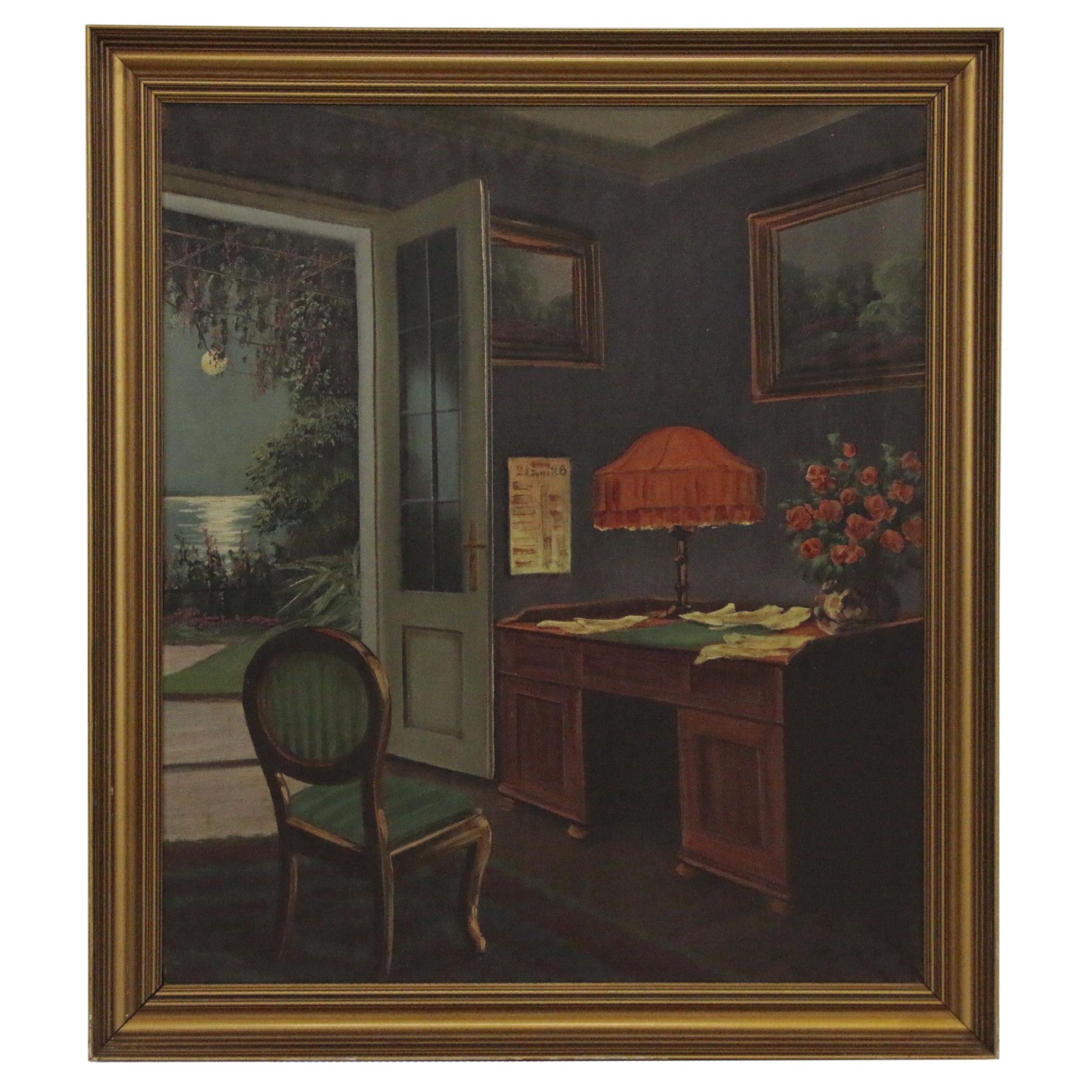 Emil Schneider Oil Painting of Interior Scene, Early 20th Century