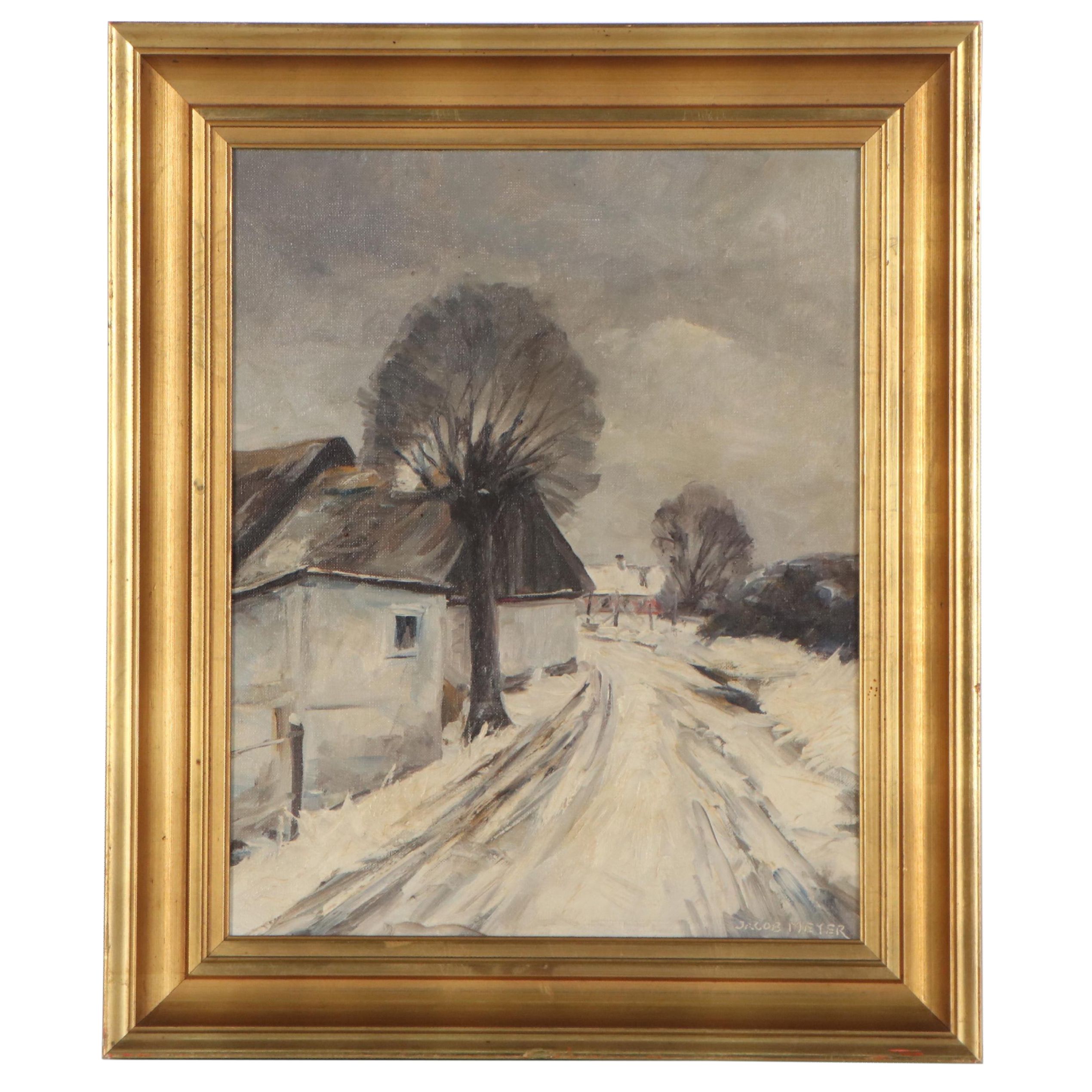 Jacob Meyer Snowy Danish Landscape Oil Painting, 20th Century