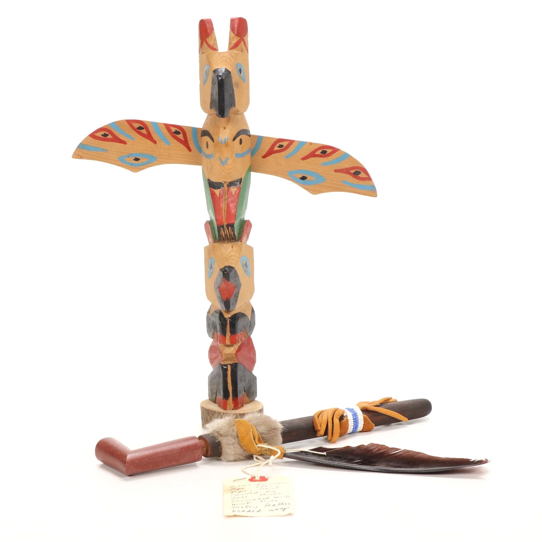Ojibwe Crafts Totem and Sioux Carved Pipestone Pipe