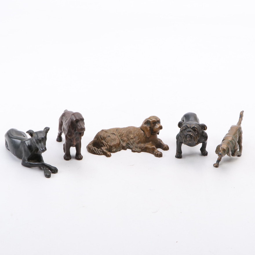Vintage Cast Brass, Bronze and Mixed Metal Dog Figurines