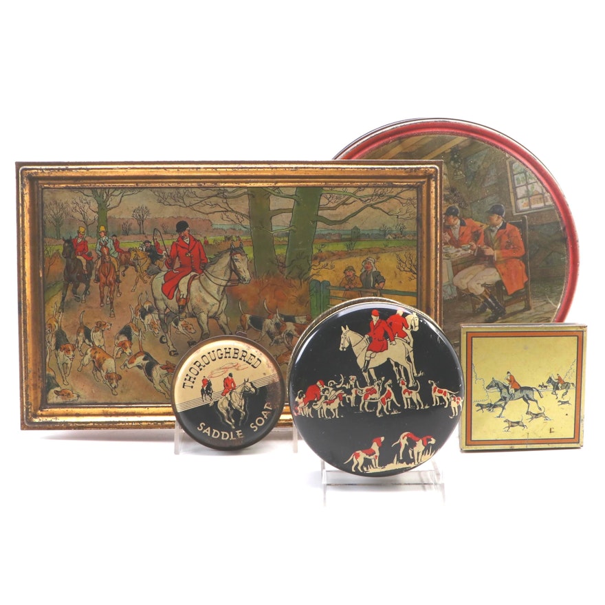 Fox Hunt Theme Tins Including Huntley & Palmers Biscuit Box
