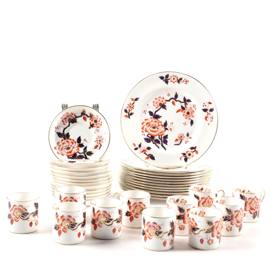 Crown Staffordshire "Imari Coral" Bone China Dinnerware, Mid-20th Century