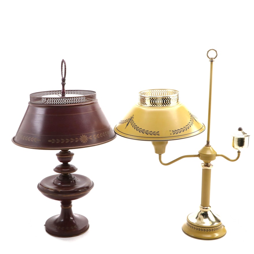 Toleware Metal and Glass Table Lamp and Student Lamp