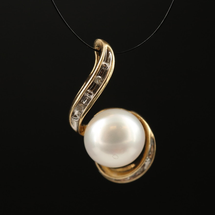 10K Pearl and Diamond Pendant