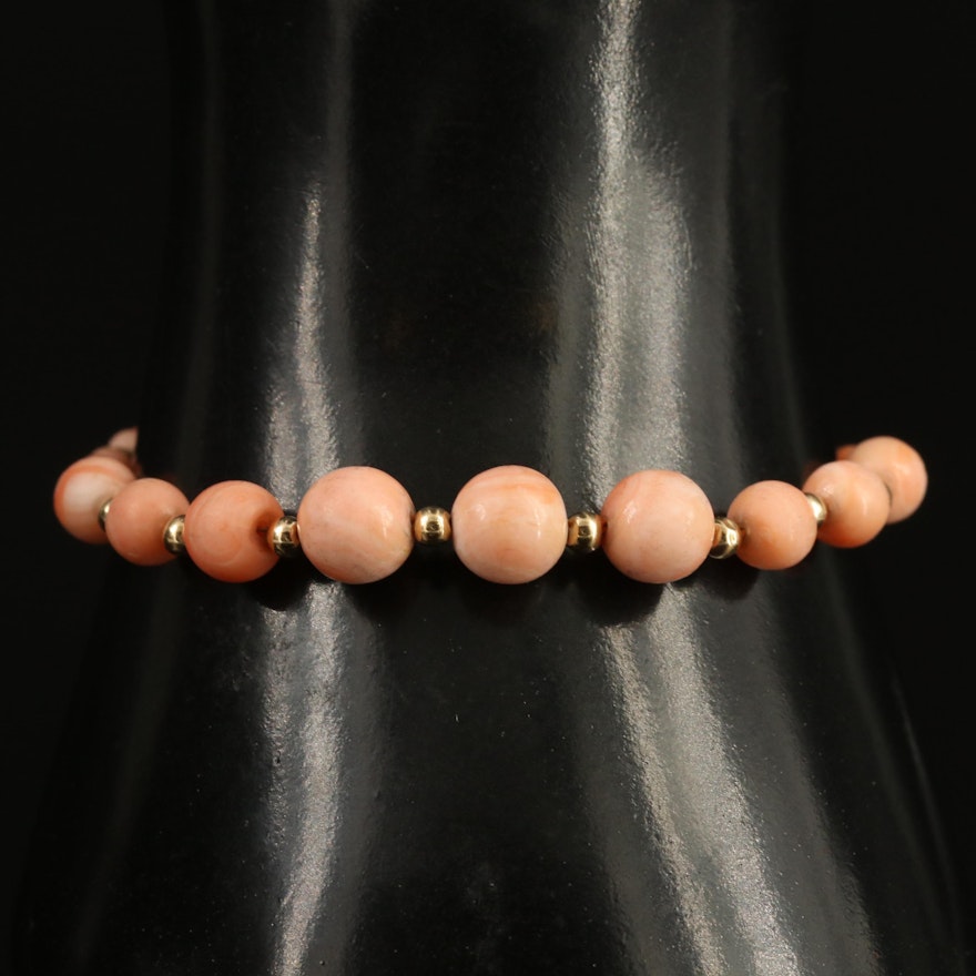 Graduated Beaded Coral Bracelet with 14K Accent Beads and Clasp