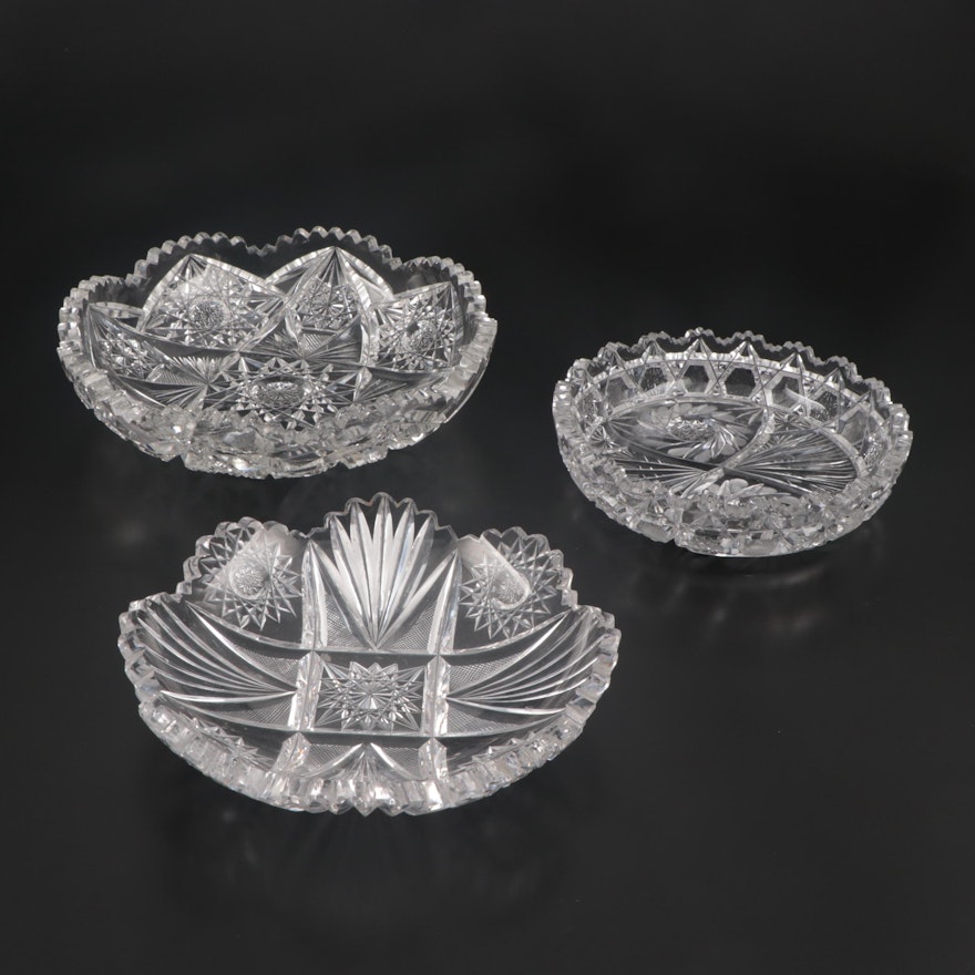 American Brilliant Cut Glass Bowls with Hobstar and Pinwheel Motifs