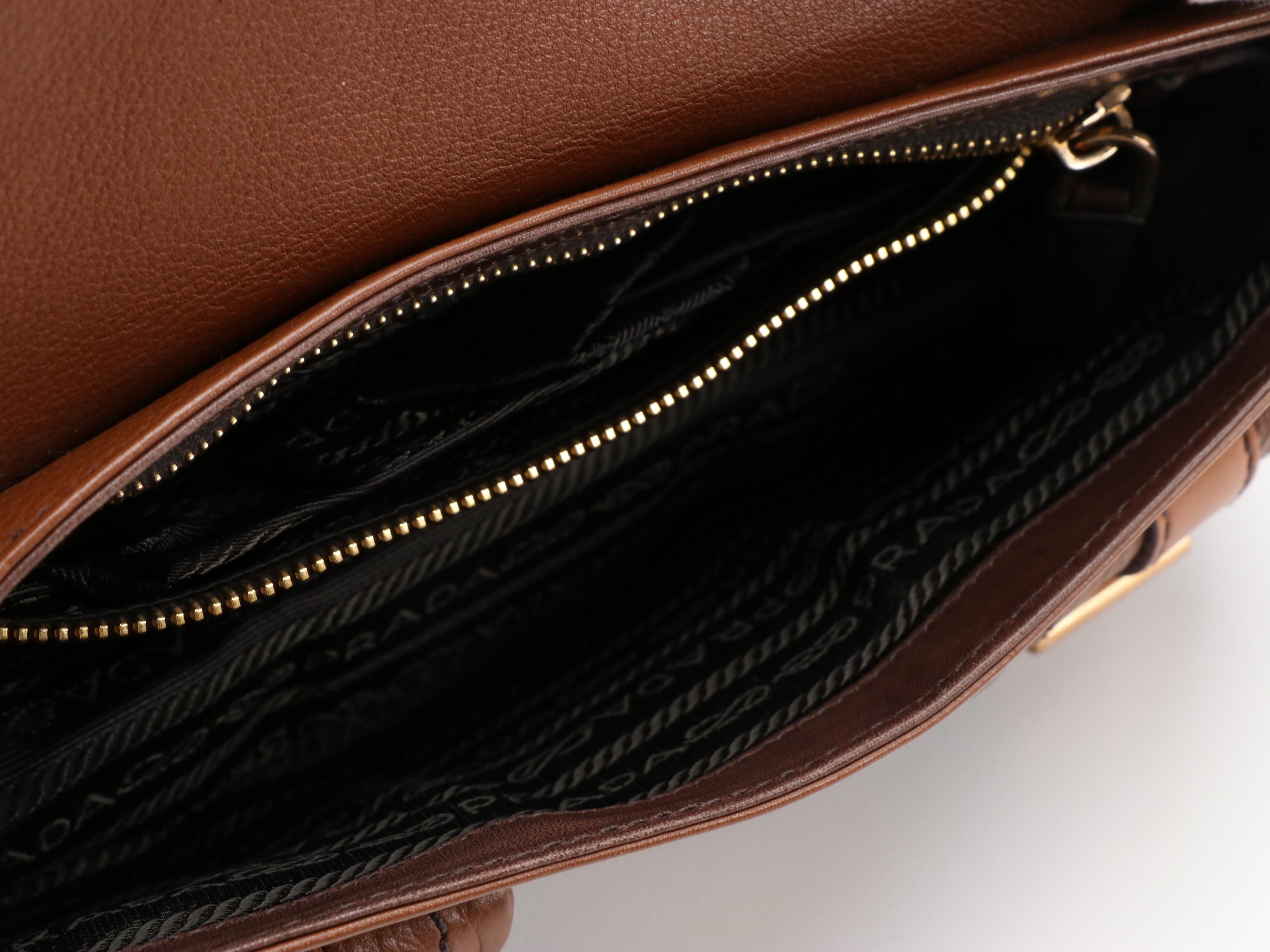 Prada Tri-Tonal Brown Leather Buckle Strap Baguette