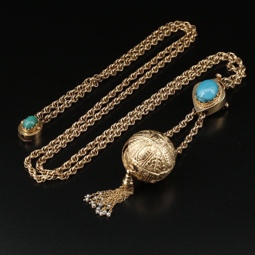 14K Gold and Turquoise Hidden Watch Conversion Pin and Necklace