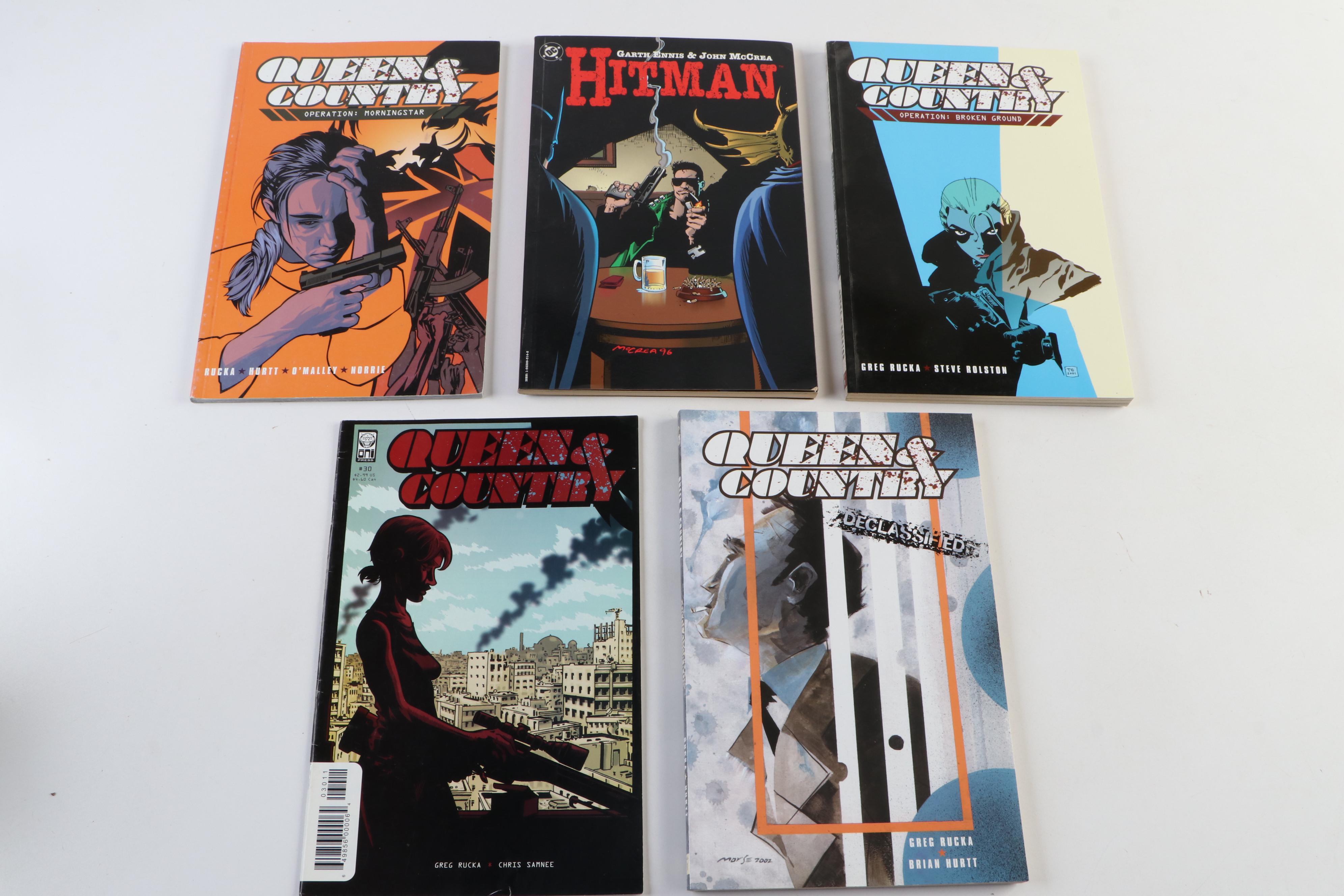 Collection of "Queen & Country" and "Hitman" Comic Books and Graphic Novels