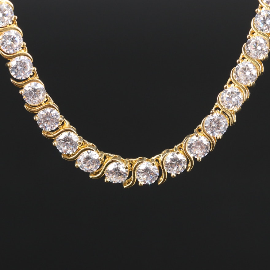 Sterling Silver Cubic Zirconia Line Necklace