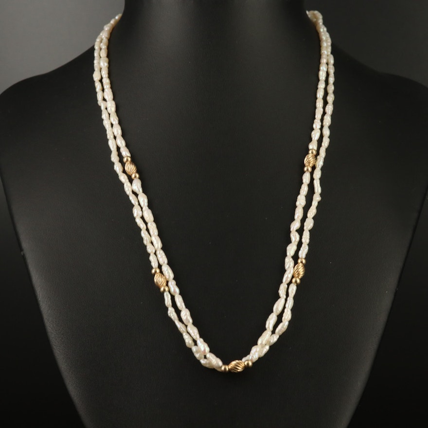 14K Pearl Double Strand Necklace