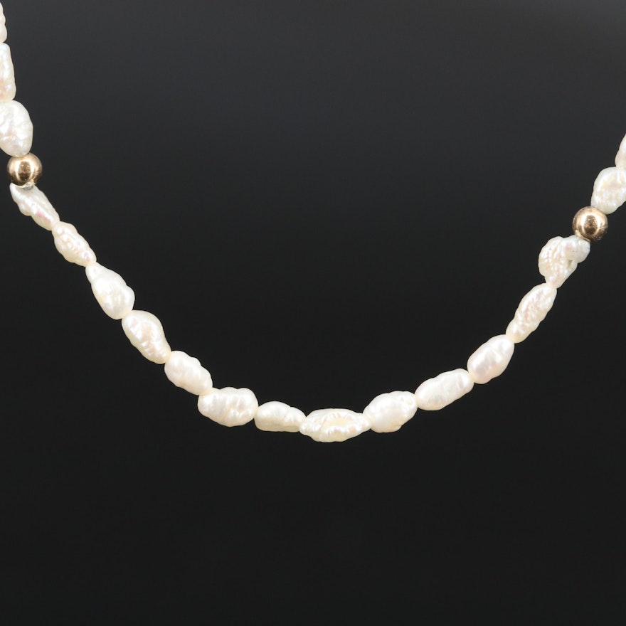 Pearl Necklace with 14K Clasp and Spacer Beads