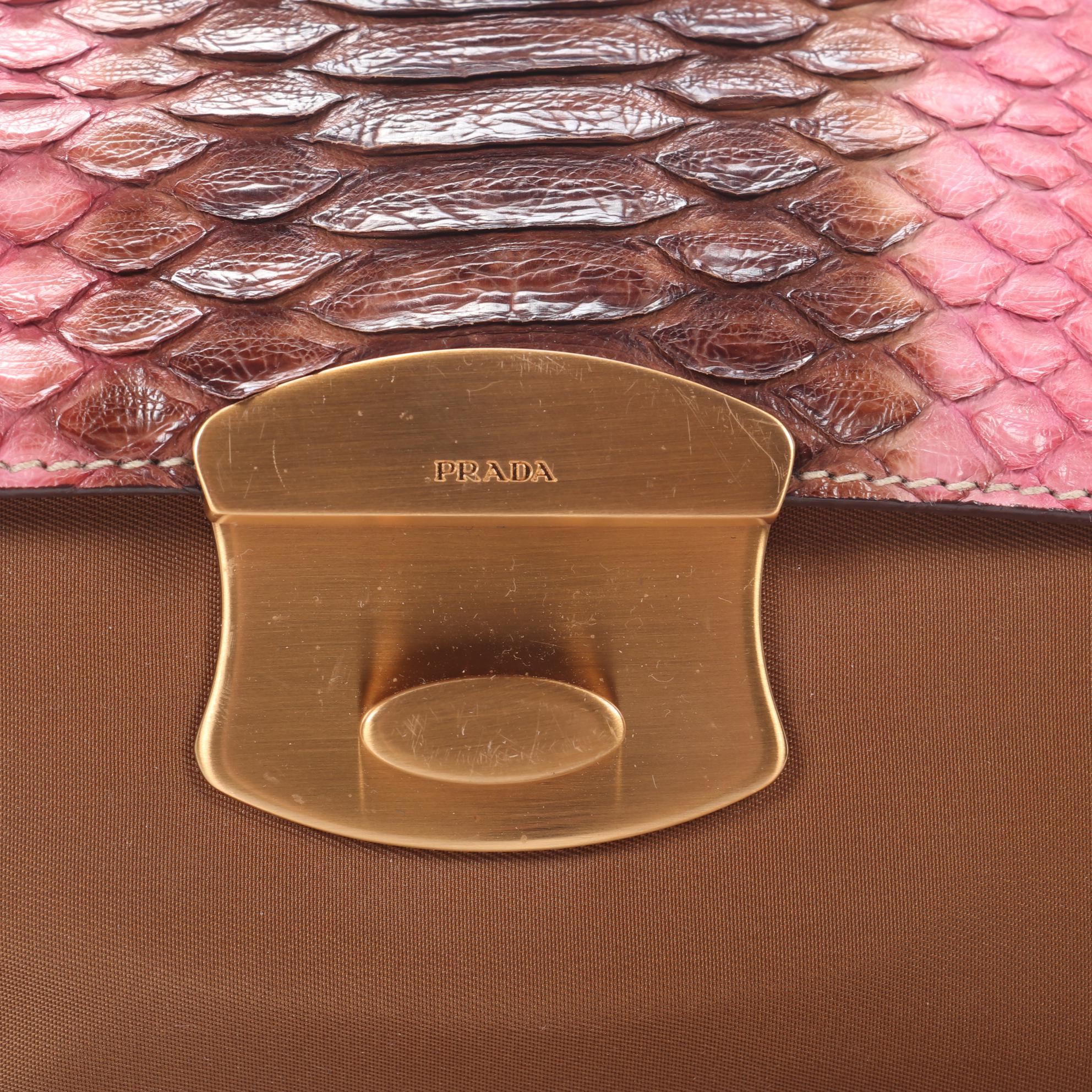 Prada Chain Strap Shoulder Bag in Tessuto Nylon and Python with Tassel