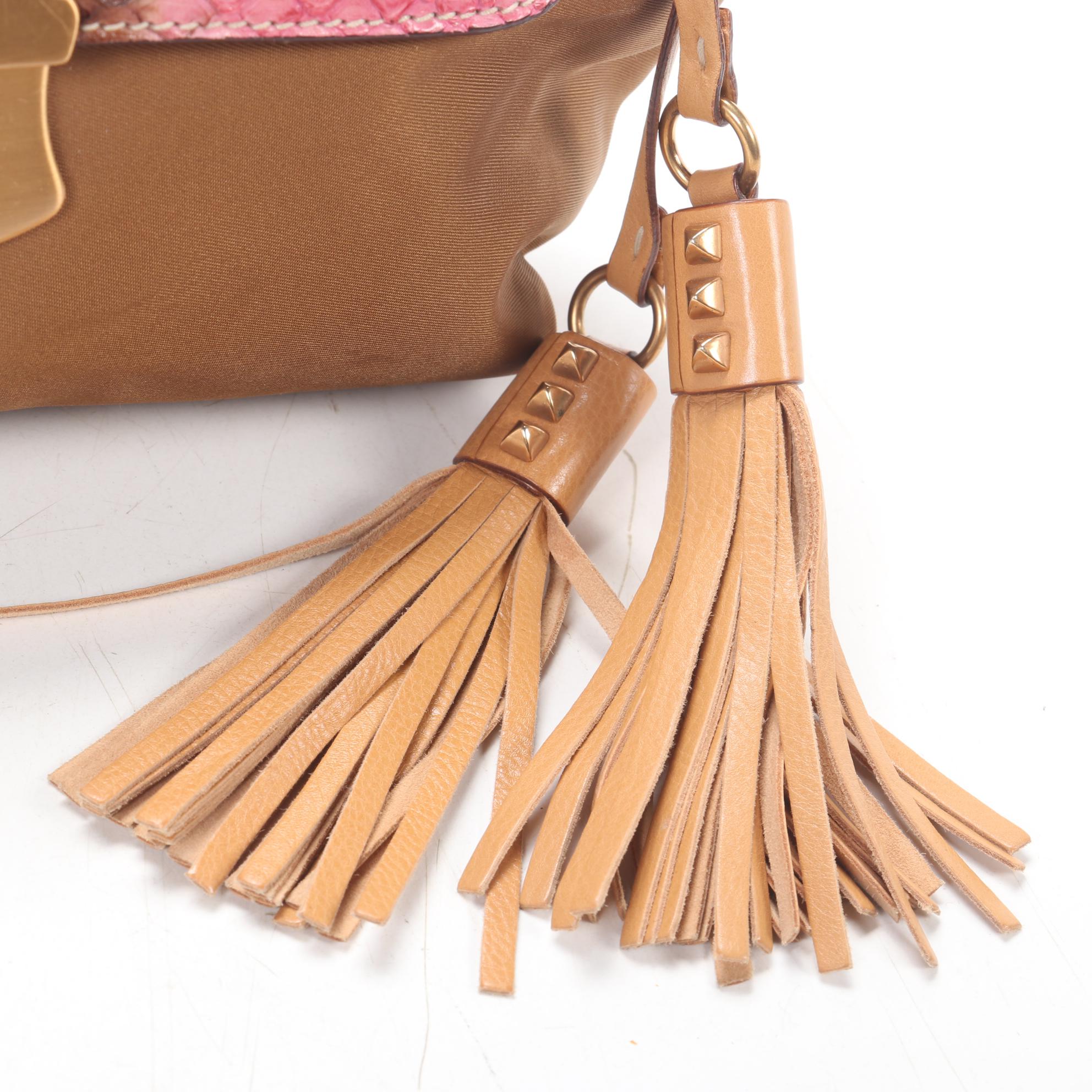 Prada Chain Strap Shoulder Bag in Tessuto Nylon and Python with Tassel