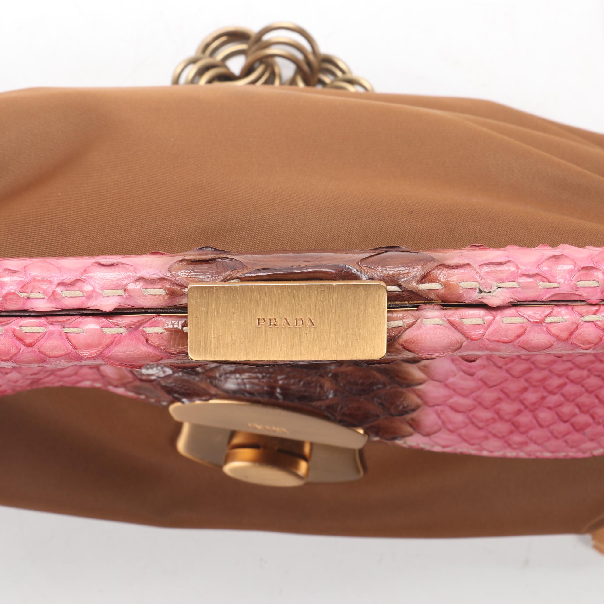 Prada Chain Strap Shoulder Bag in Tessuto Nylon and Python with Tassel