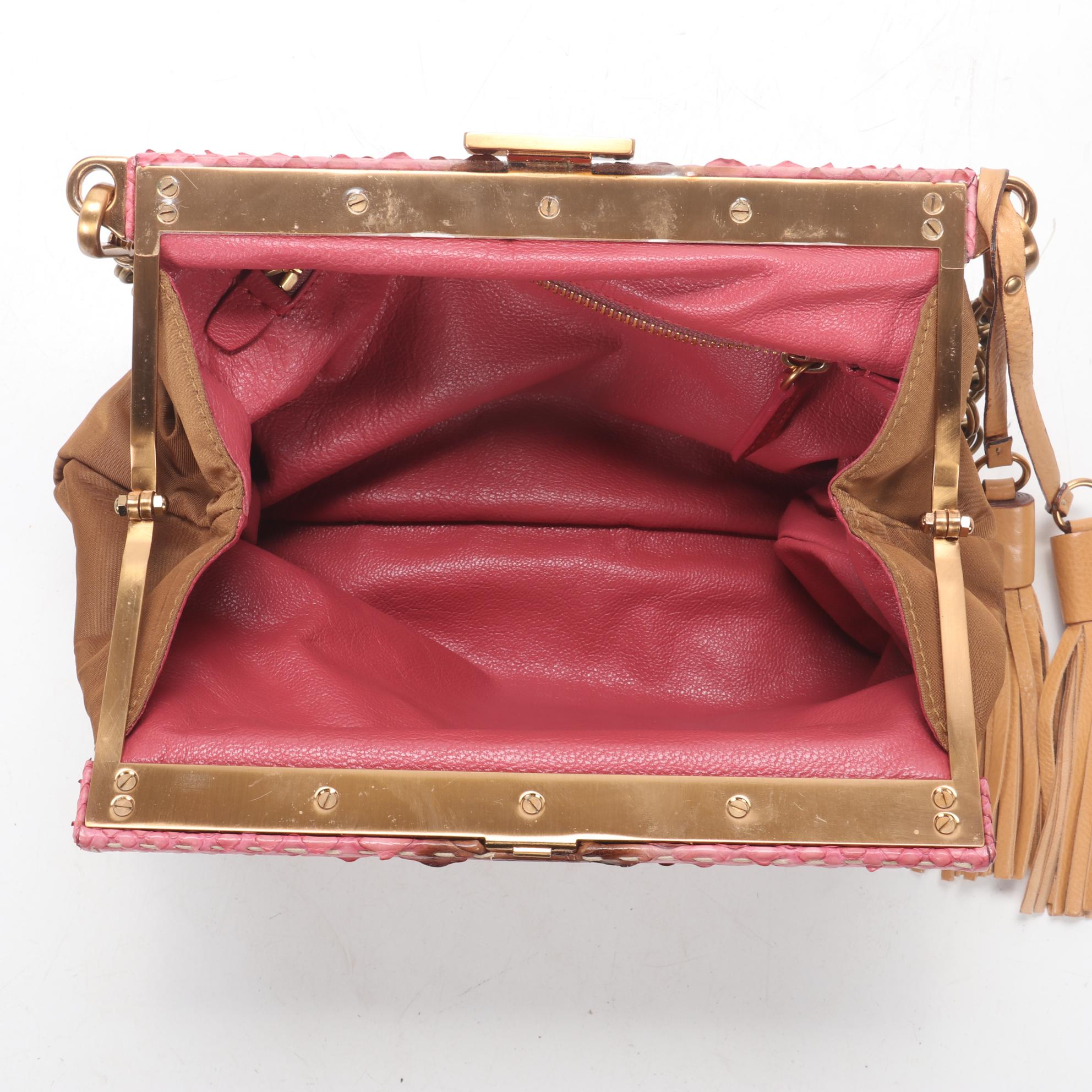 Prada Chain Strap Shoulder Bag in Tessuto Nylon and Python with Tassel
