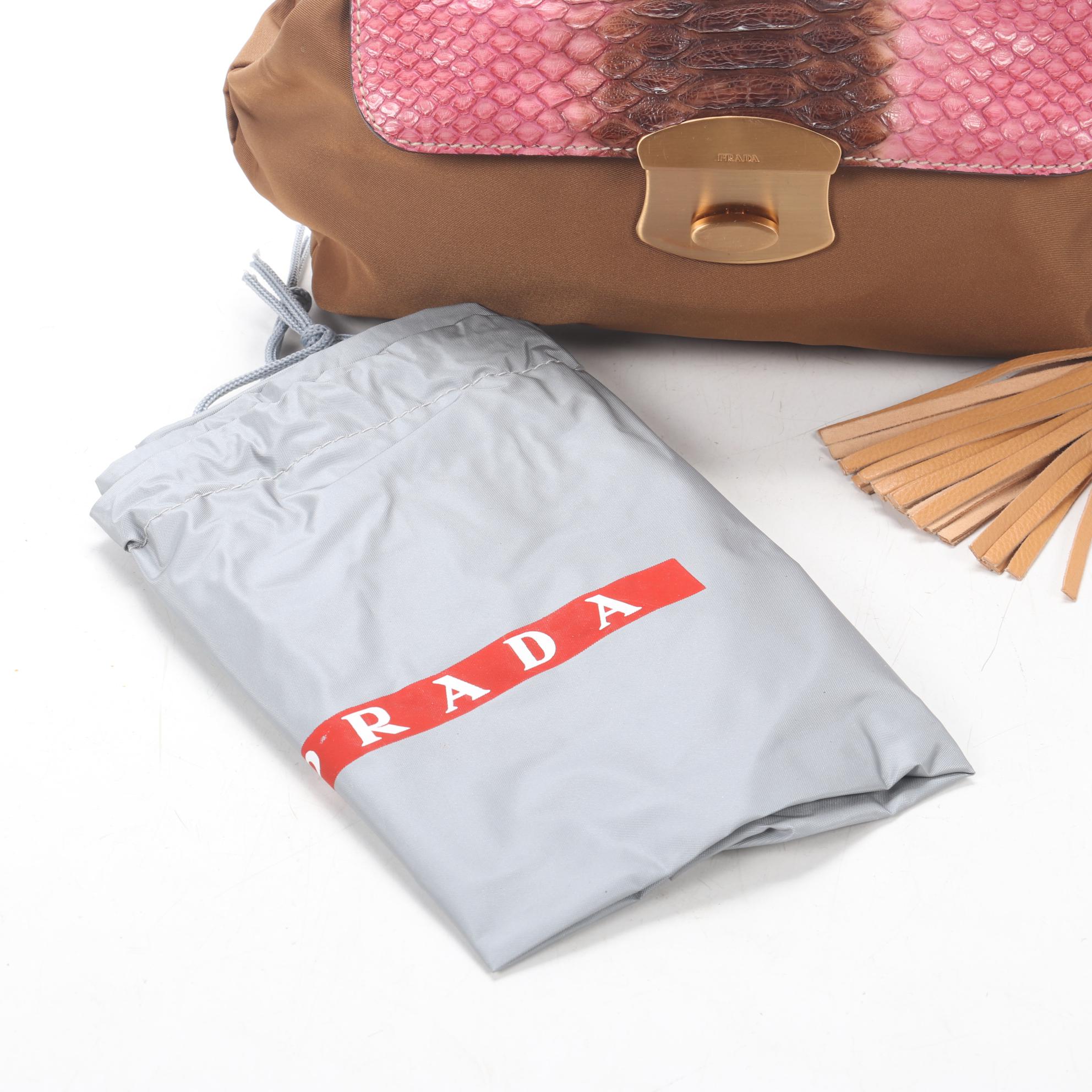 Prada Chain Strap Shoulder Bag in Tessuto Nylon and Python with Tassel