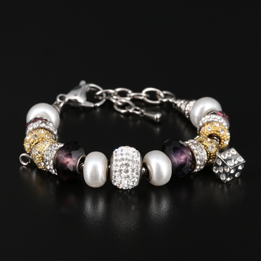 Rhinestone Beaded Charm Bracelet