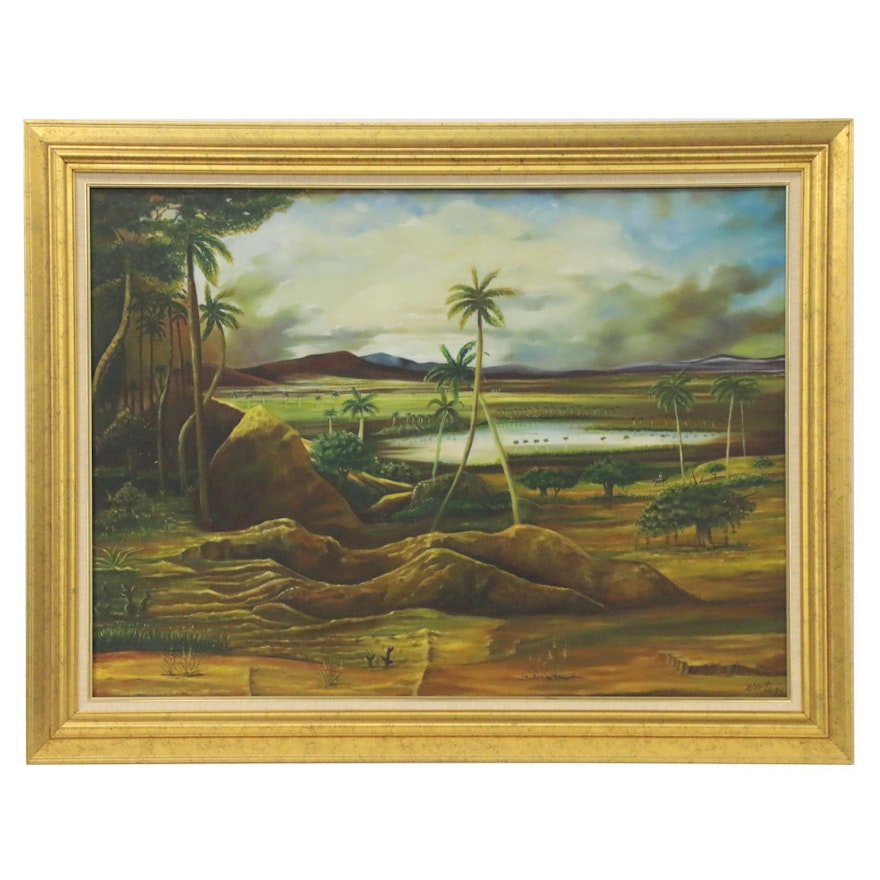 Eduardo Miguel Cuban Coastal Scene Oil Painting, 1998