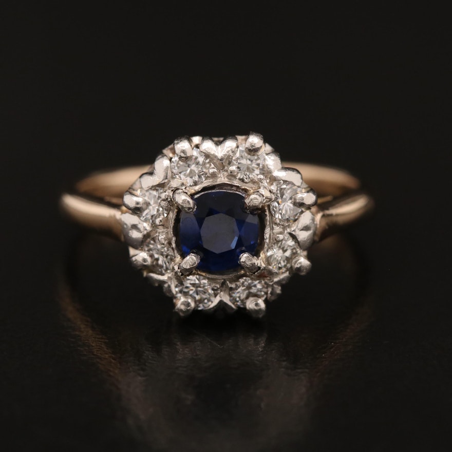14K Sapphire and Diamond Ring with Platinum Top