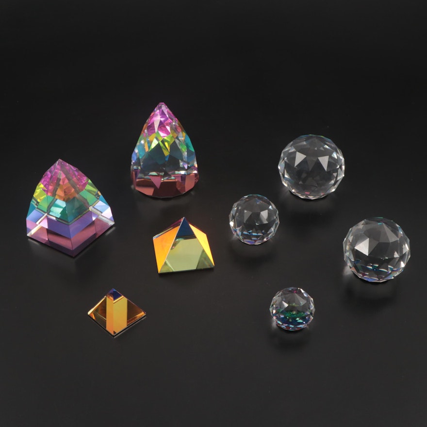 Swarovski Crystal and Other Iridescent Prism and Orb Paperweights