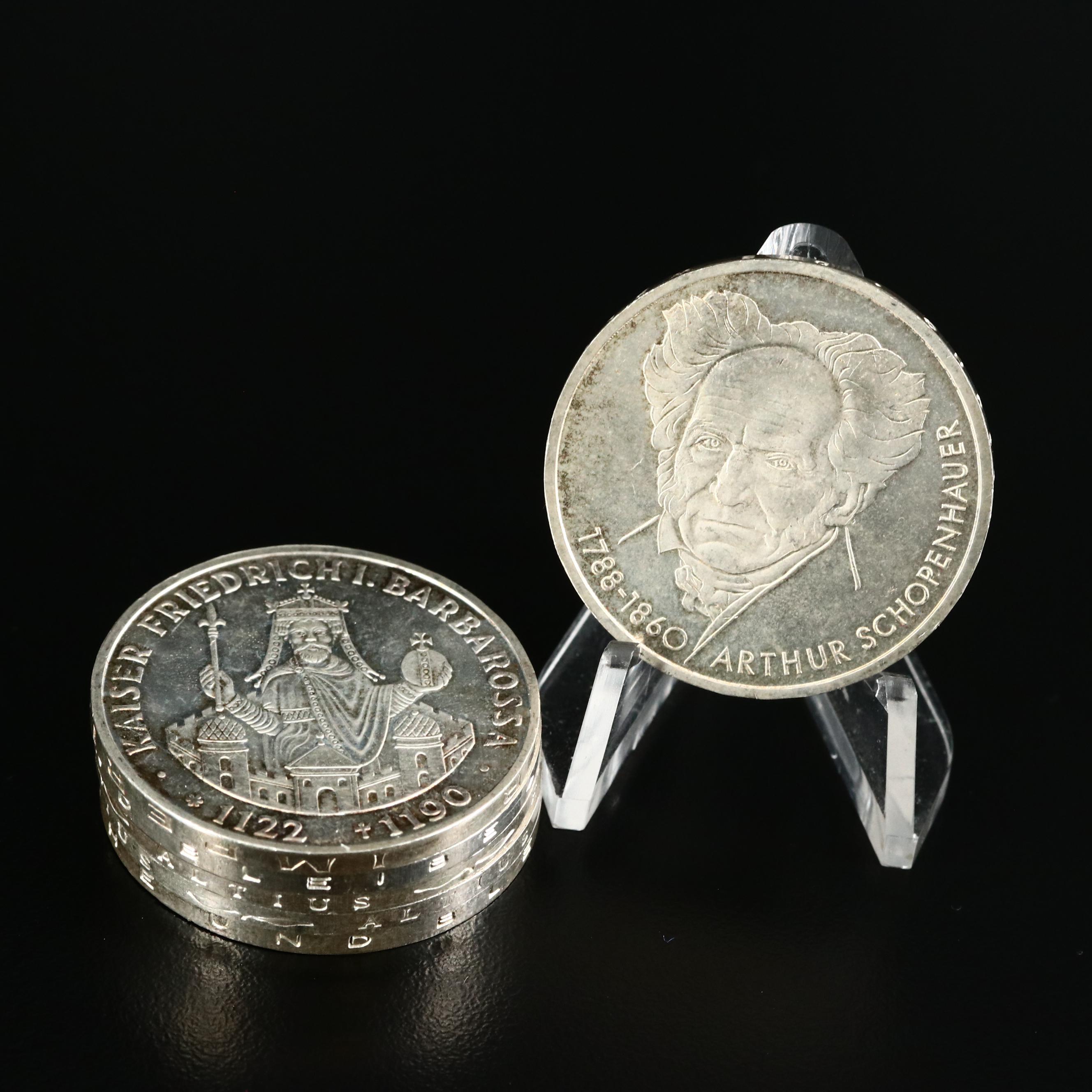 German Silver Commemorative 10-Mark Coins, Late 20th Century