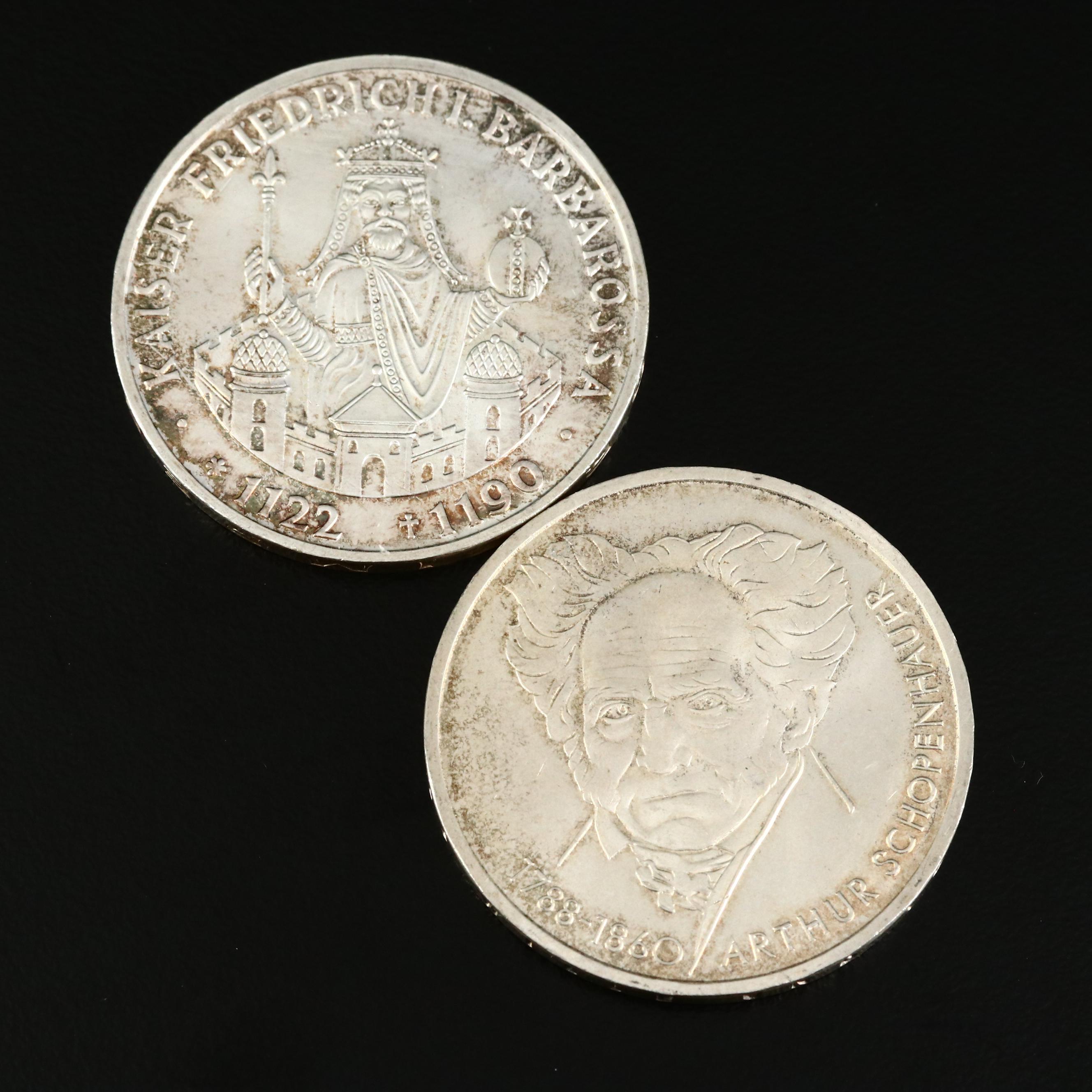 German Silver Commemorative 10-Mark Coins, Late 20th Century