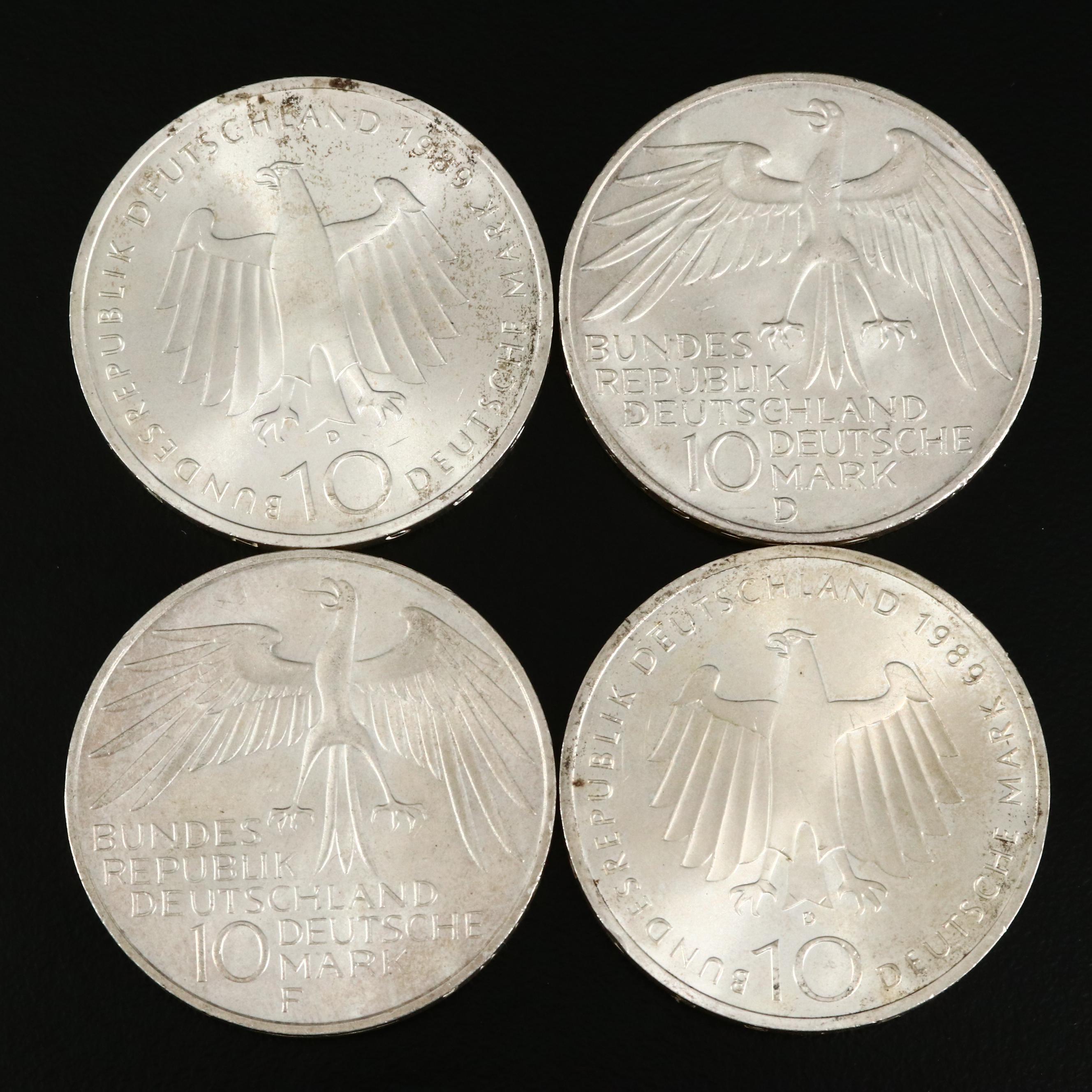 German Silver Commemorative 10-Mark Coins, Late 20th Century