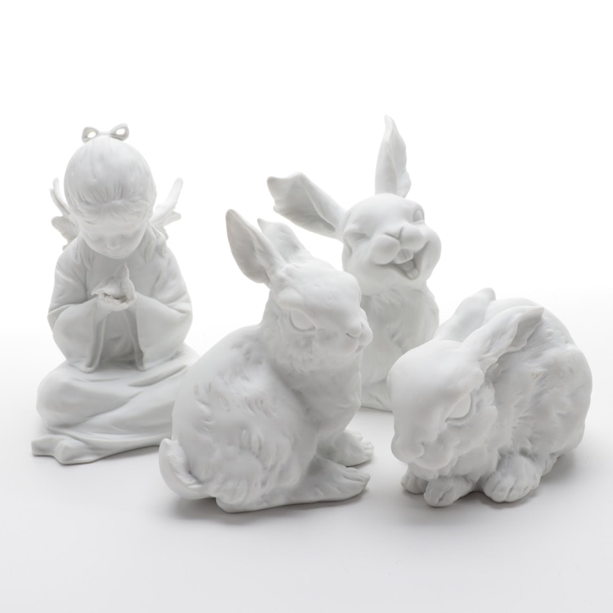 Kaiser Bisque Porcelain Rabbits and Angel Figurines