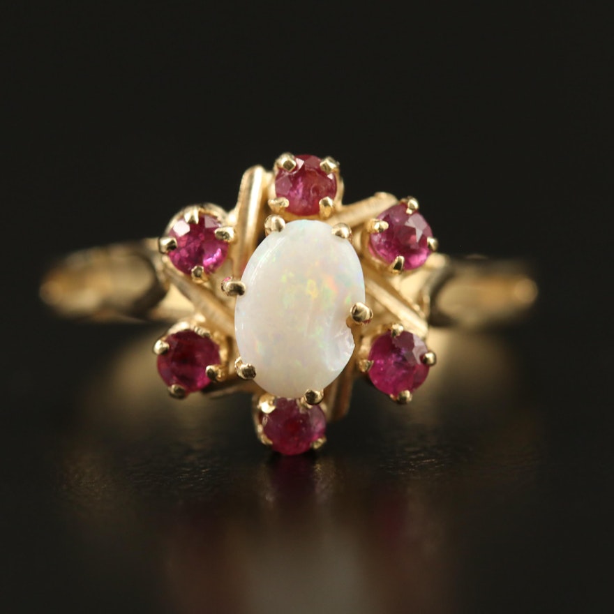 14K Opal and Ruby Ring