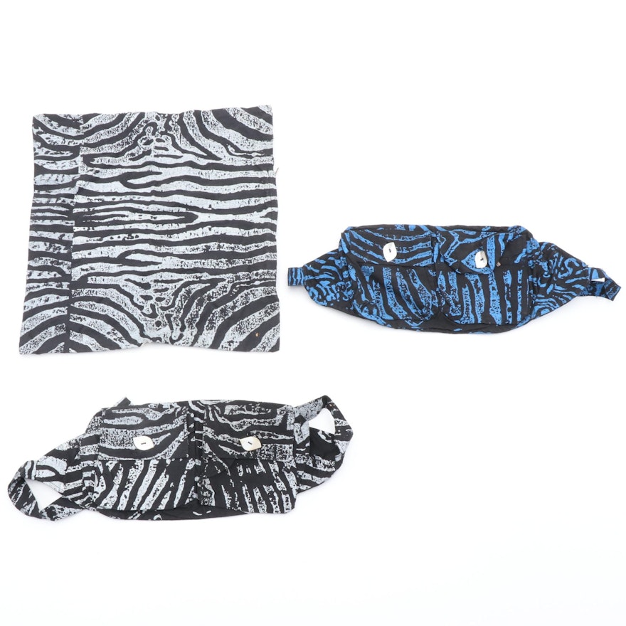 Stylized Zebra/Tiger Print Belt Bags and Zip Pouch